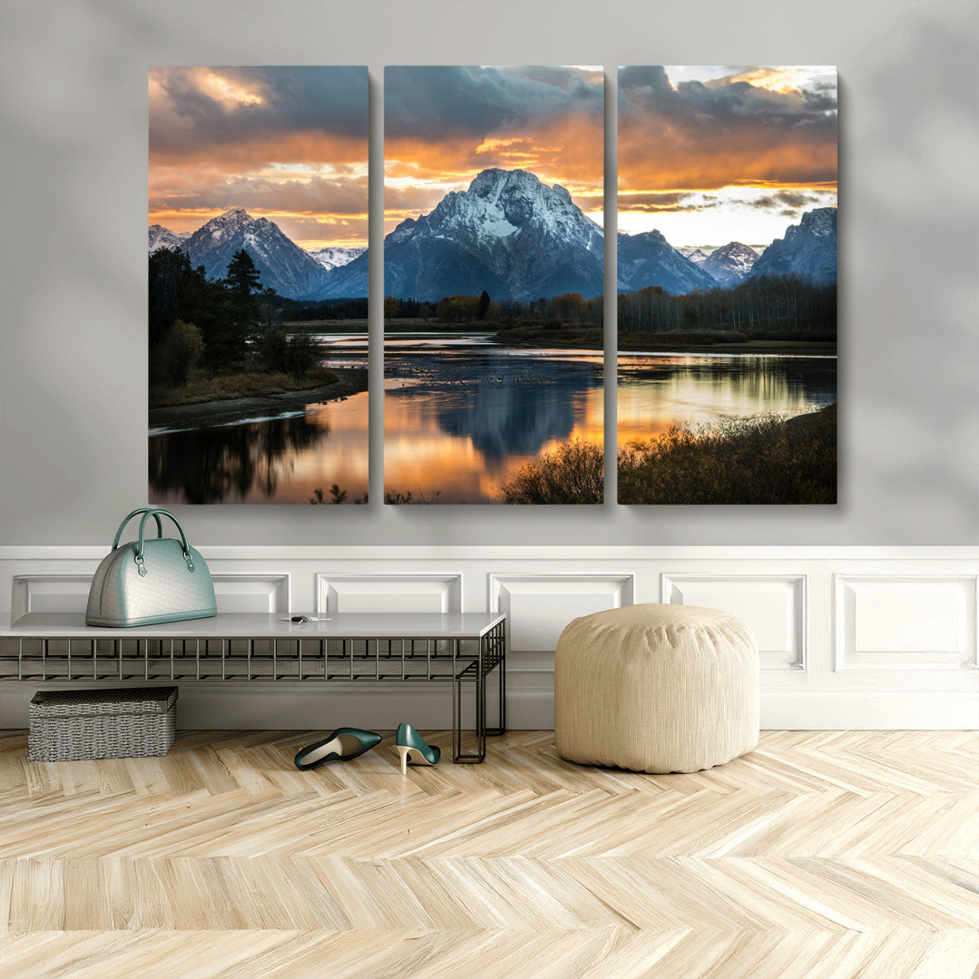 MGV-CV-48X32-3P - Mountain Sunset Wall Art Canvas Print, Framed Alpine Wilderness Art Picture Print, Golden Hour Perfect Wilderness Decor Artwork