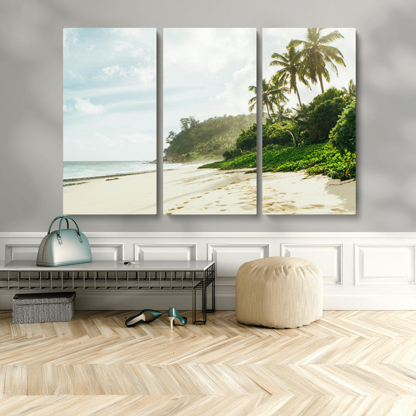 MGV-CV-48X32-3P - Relaxing Beach Wall Art Canvas Print, Framed Ocean View Art Picture Print, Coastal Serenity Perfect Tropical Coastal Decor Artwork
