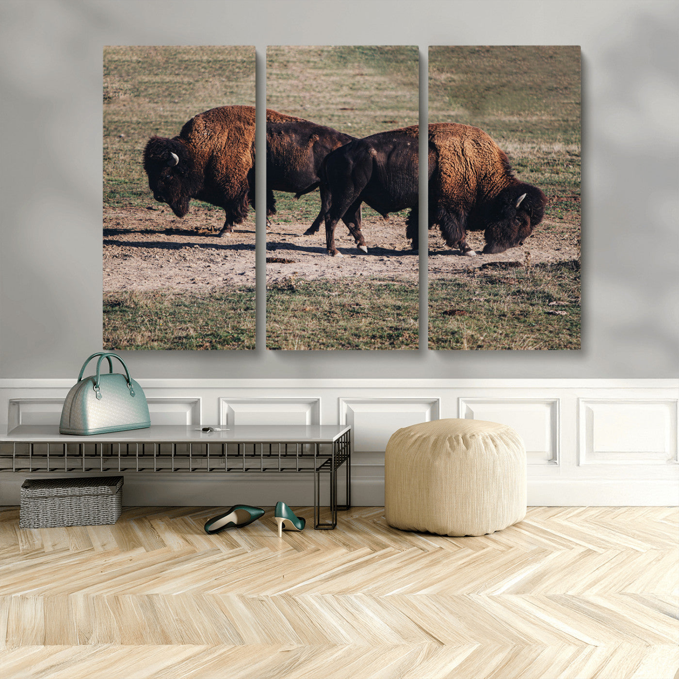 MGV-CV-48X32-3P - Bison Photography Wall Art Canvas Print, Framed Western Wildlife Art Picture Print, Modern Ranch Perfect Western Rustic Decor Artwork