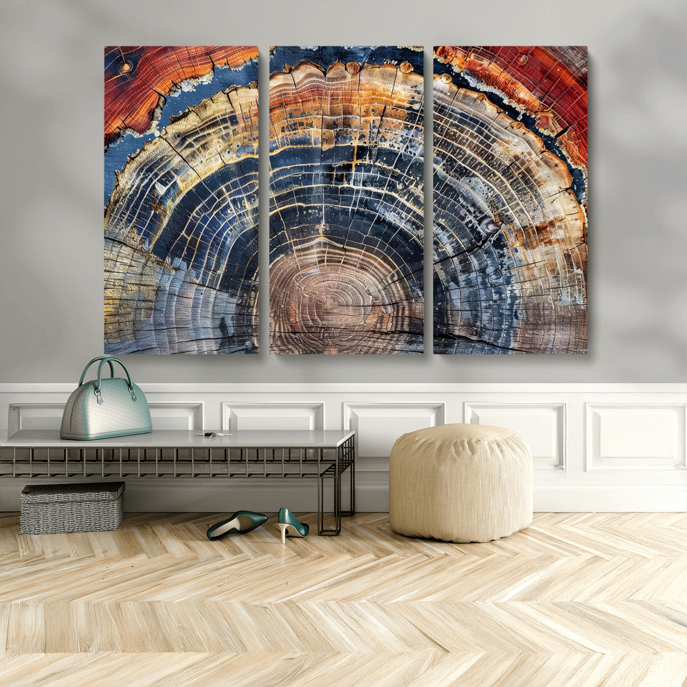 MGV-CV-48X32-3P - Tree Rings Wall Art Canvas Print, Framed Wood Texture Art Picture Print, Petrified Wood Perfect Modern Rustic Decor Artwork