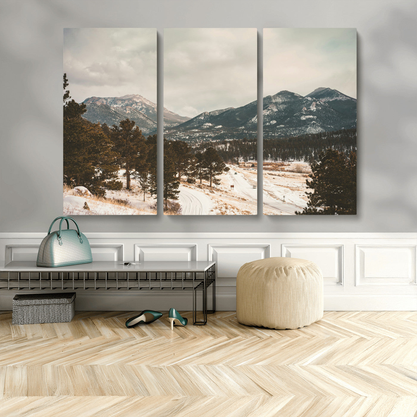MGV-CV-48X32-3P - Mountain Landscape Wall Art Canvas Print, Framed Snowy Peaks Art Picture Print, Alpine Aesthetic Perfect Rustic Winter Decor Artwork