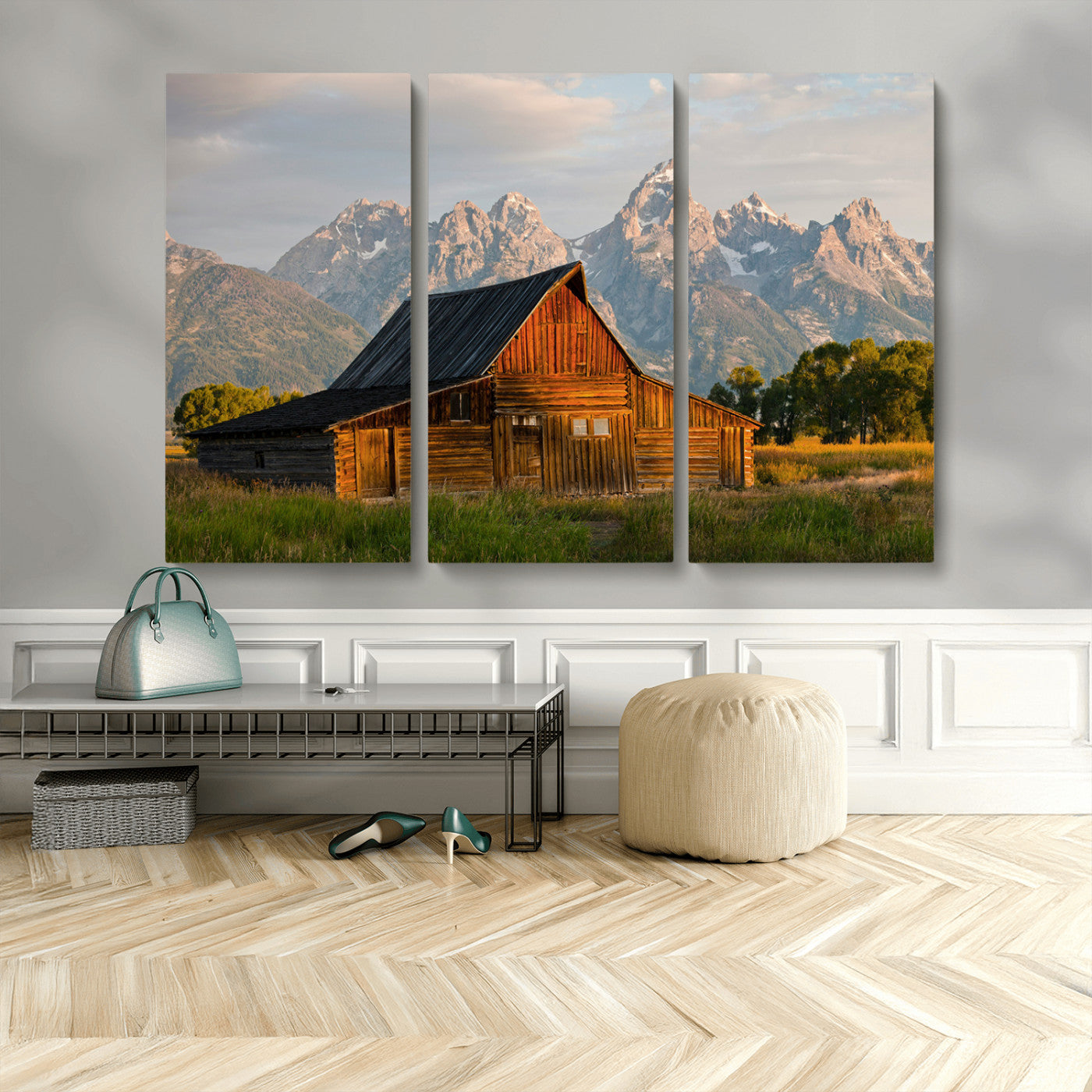 MGV-CV-48X32-3P - Rustic Barn Wall Art Canvas Print, Framed Western Landscape Art Picture Print, Farmhouse Style Perfect Rustic Farmhouse Decor Artwork
