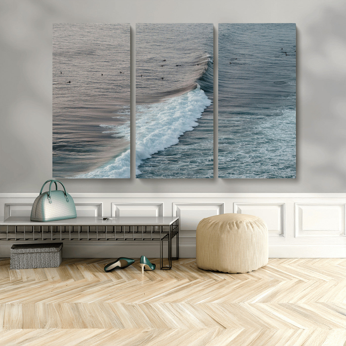 MGV-CV-48X32-3P - Ocean Waves Wall Art Canvas Print, Framed Coastal Serenity Art Picture Print, Surf Perfect Coastal Decor Artwork