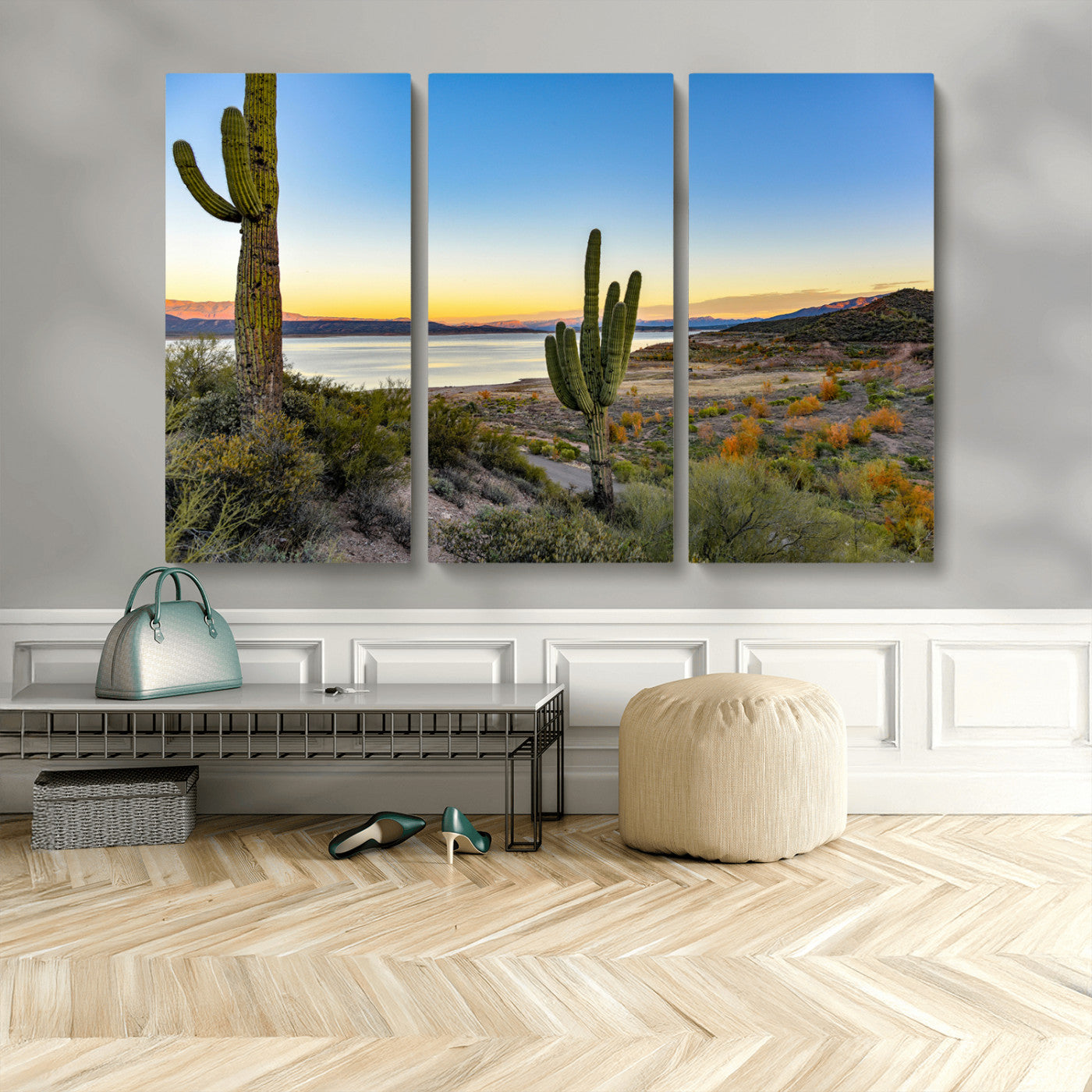 MGV-CV-48X32-3P - Saguaro Cactus Wall Art Canvas Print, Framed Desert Sunset Art Picture Print, Southwestern Perfect Southwestern Decor Artwork