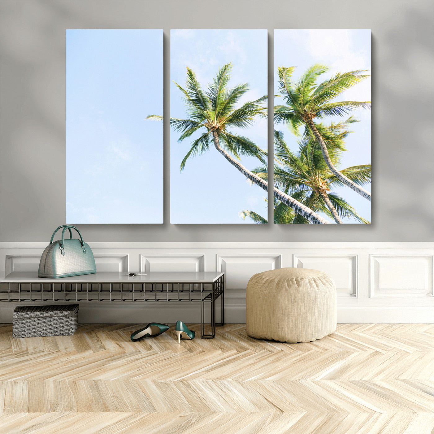MGV-CV-48X32-3P - Palm Trees Wall Art Canvas Print, Framed Tropical Art Picture Print, Coastal Perfect Tropical Decor Artwork