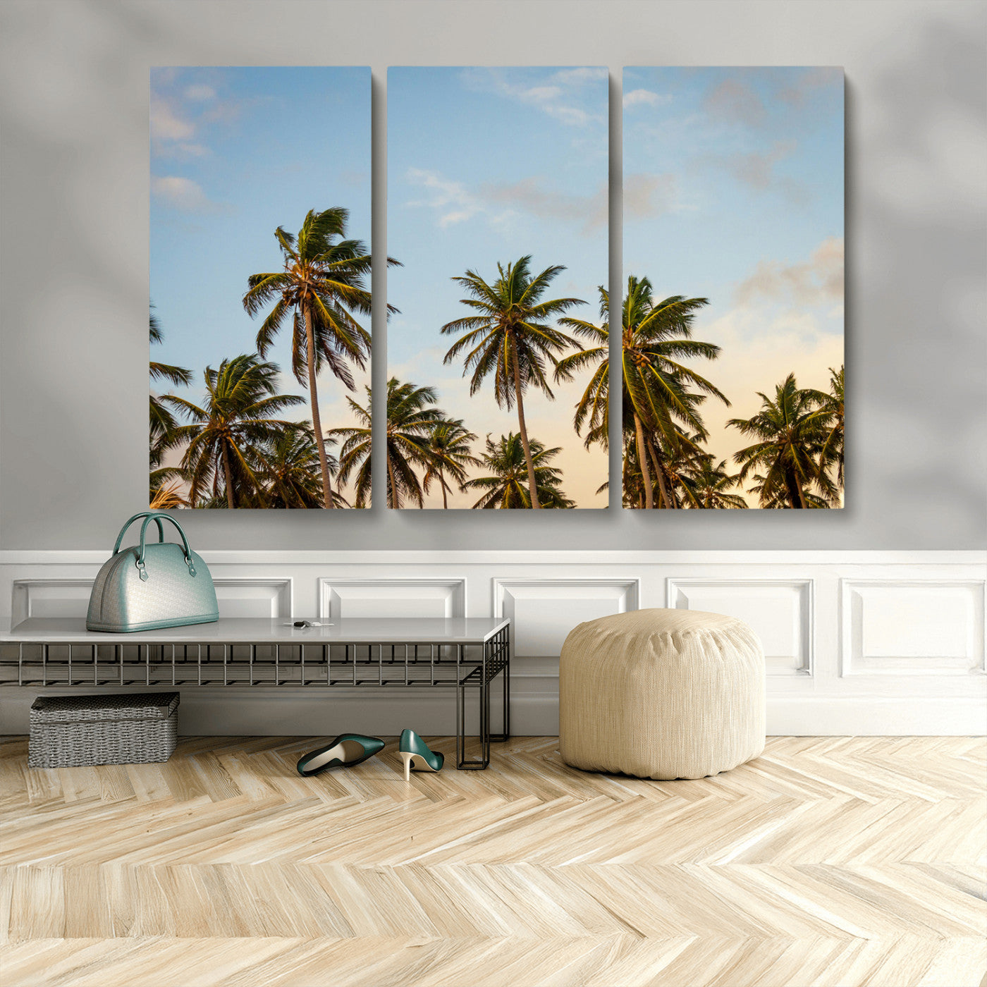 MGV-CV-48X32-3P - Palm Trees Wall Art Canvas Print, Framed Tropical Vibes Art Picture Print, Coastal Sunset Perfect Coastal Boho Decor Artwork