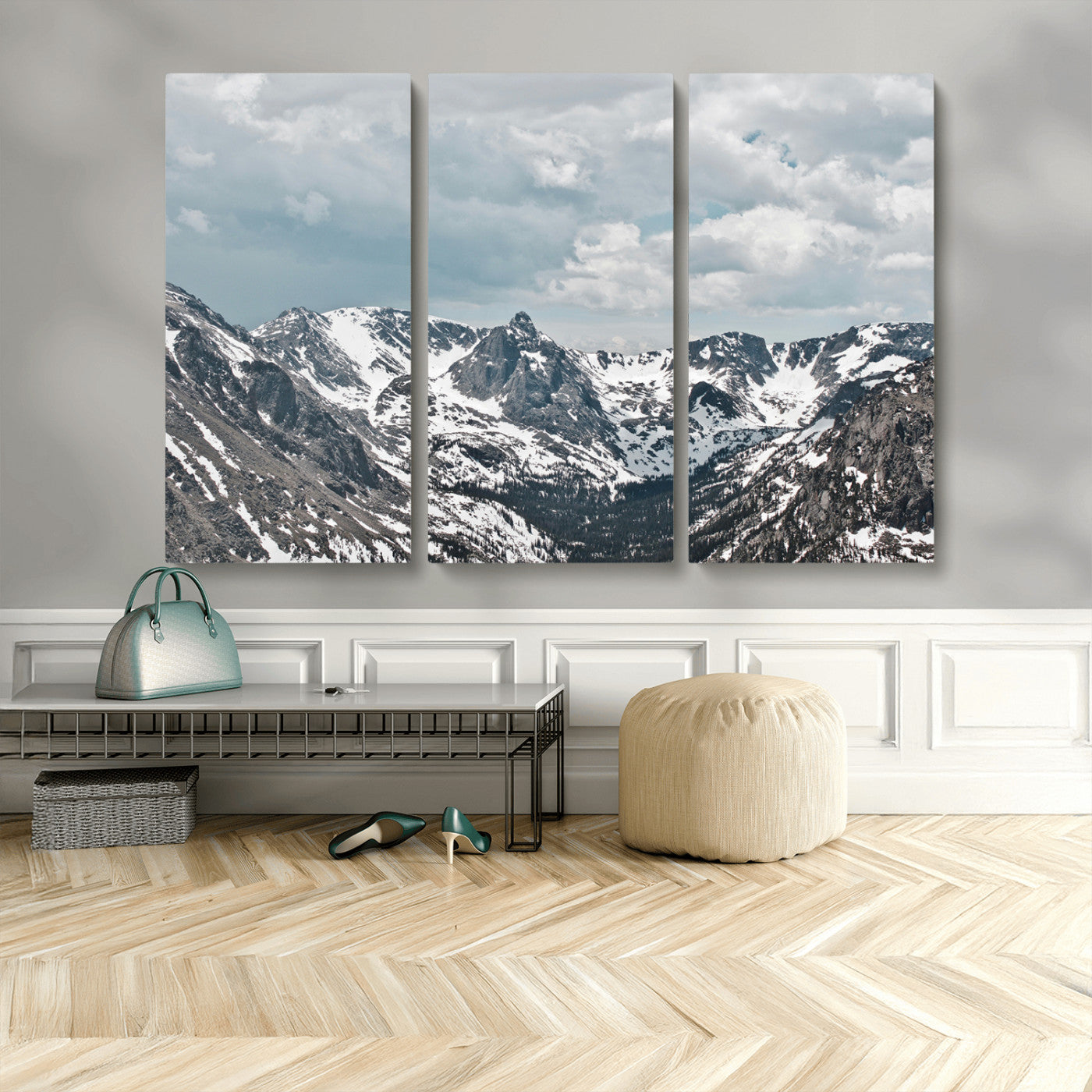 MGV-CV-48X32-3P - Snowy Peaks Wall Art Canvas Print, Framed Alpine Wilderness Art Picture Print, Mountain Escape Perfect Winter Serenity Decor Artwork