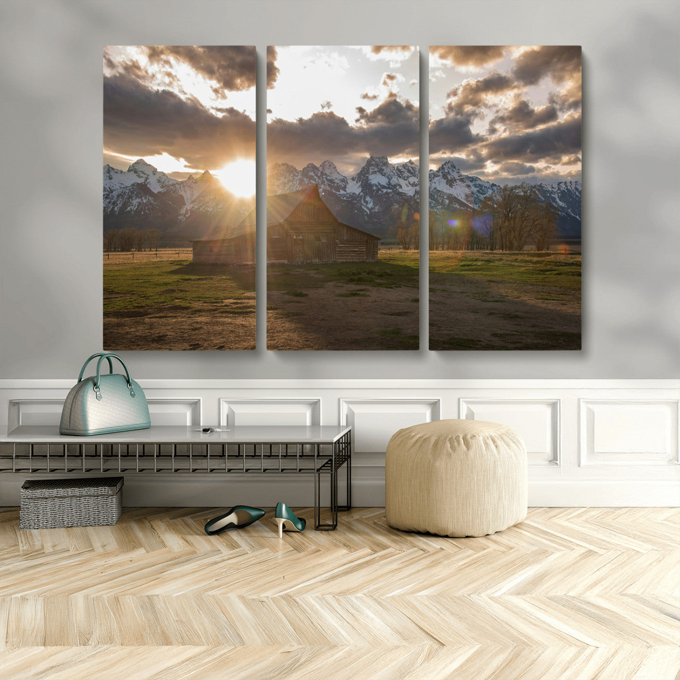 MGV-CV-48X32-3P - Snowy Peaks Wall Art Canvas Print, Framed Nature Escape Art Picture Print, Rustic Charm Perfect Rustic Western Decor Artwork