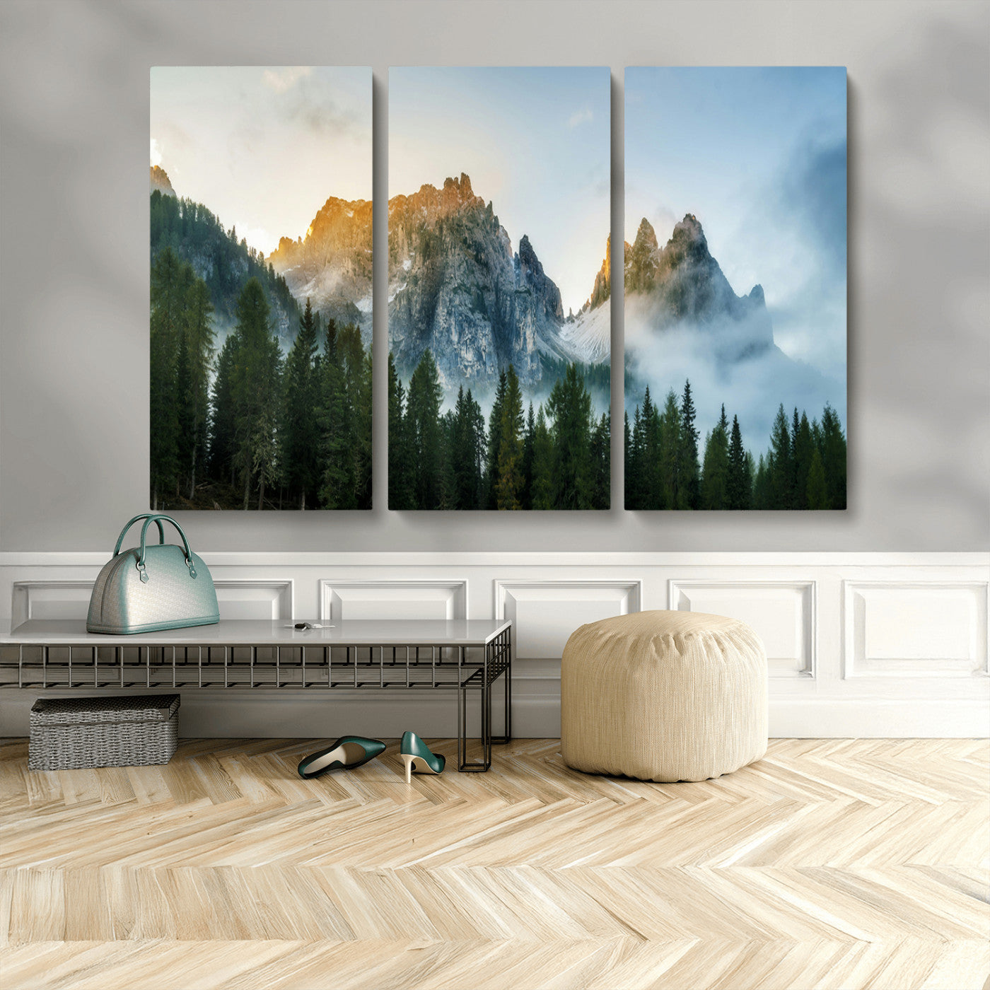 MGV-CV-48X32-3P - Wilderness Wall Art Wall Art Canvas Print, Framed Nature Landscape Decor Art Picture Print, Misty Forest Photography Perfect Rustic Nature Decor Artwork