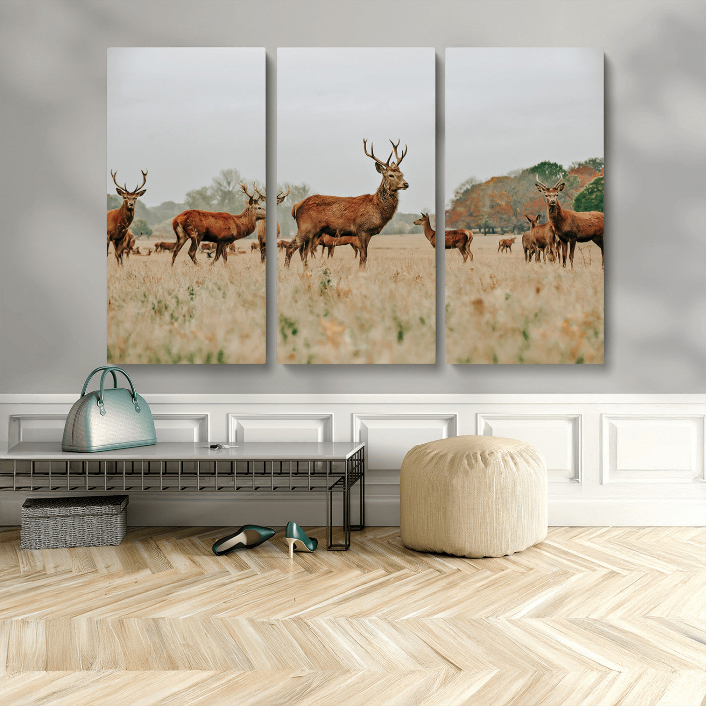 MGV-CV-48X32-3P - Rustic Deer Print Wall Art Canvas Print, Framed Autumn Nature Canvas Art Picture Print, Wildlife Art Print Perfect Rustic Wildlife Decor Artwork