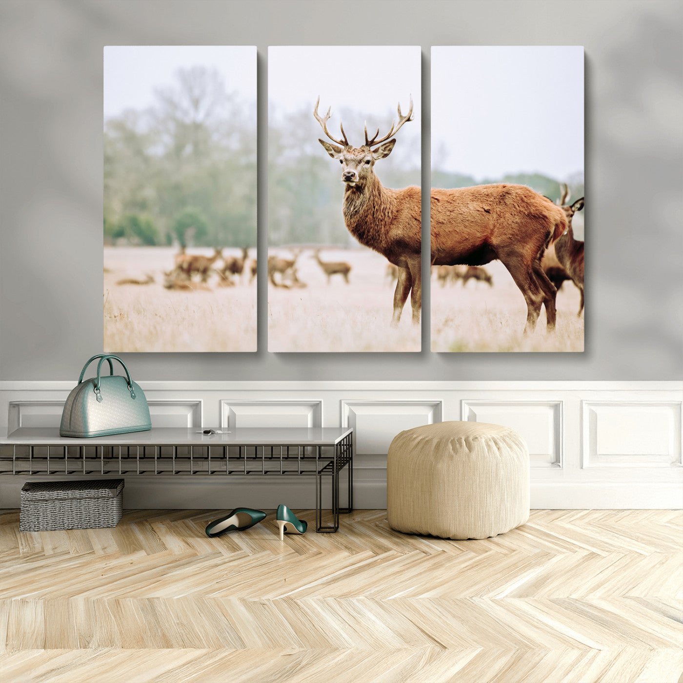 MGV-CV-48X32-3P - Rustic Nature Print Wall Art Canvas Print, Framed Deer Canvas Wall Art Art Picture Print, Nordic Animal Art Perfect Rustic Nature Decor Artwork