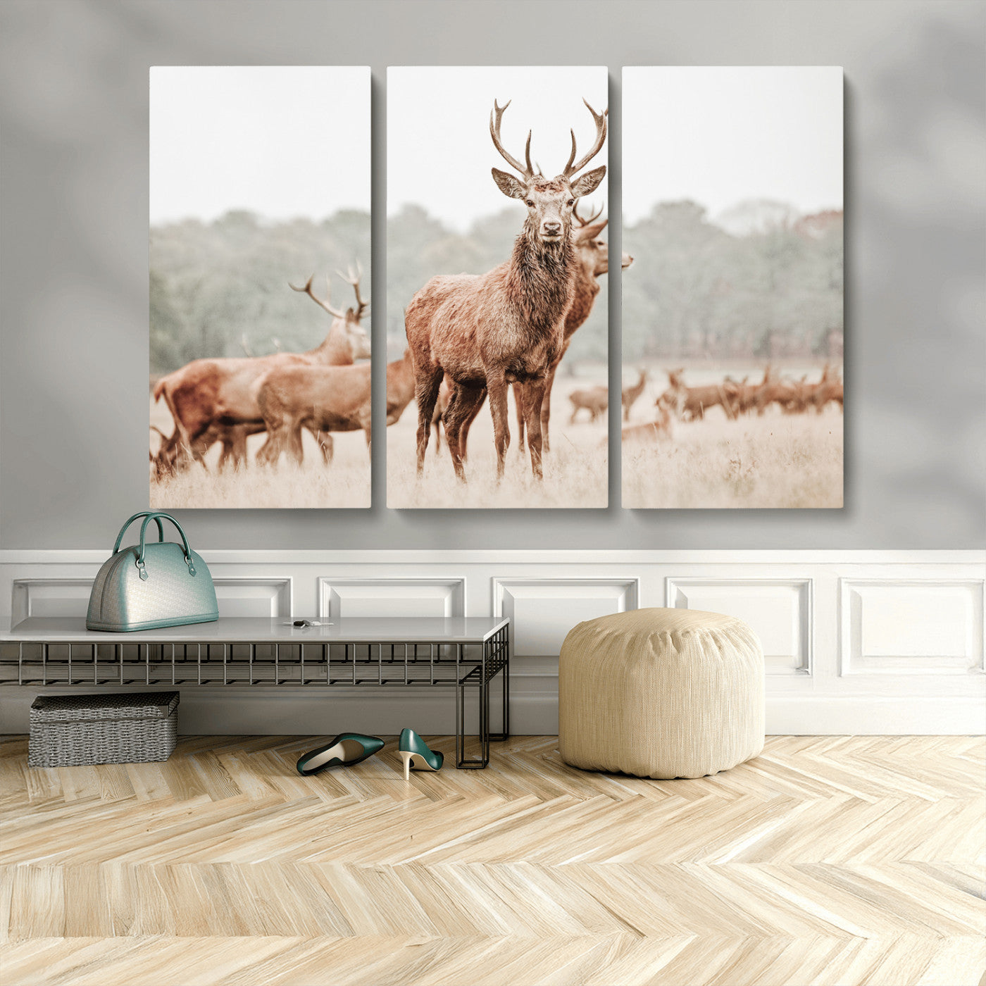 MGV-CV-48X32-3P - Rustic Nature Art Wall Art Canvas Print, Framed Stag Canvas Print Art Picture Print, Woodland Decor Perfect Rustic Lodge Decor Artwork