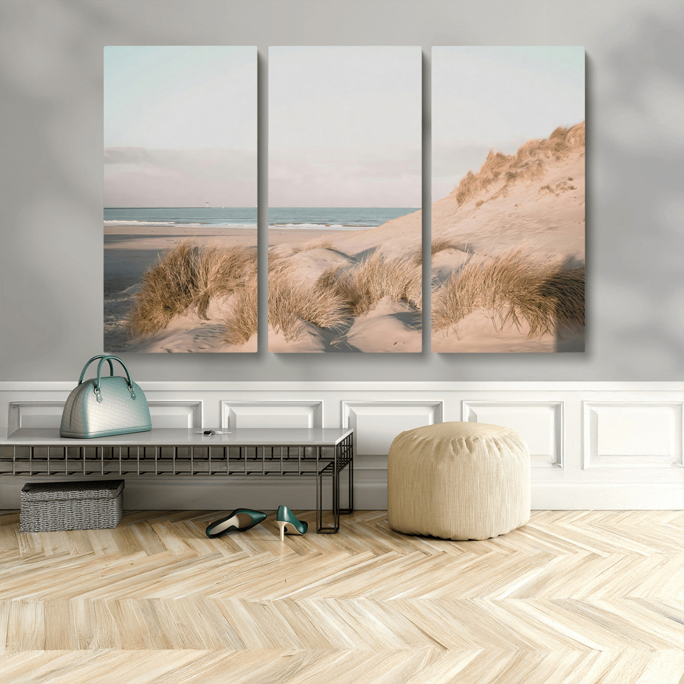 MGV-CV-48X32-3P - Beach Landscape Wall Art Canvas Print, Framed Sand Dune Photography Art Picture Print, Minimalist Seascape Perfect Coastal & Minimalist Decor Artwork