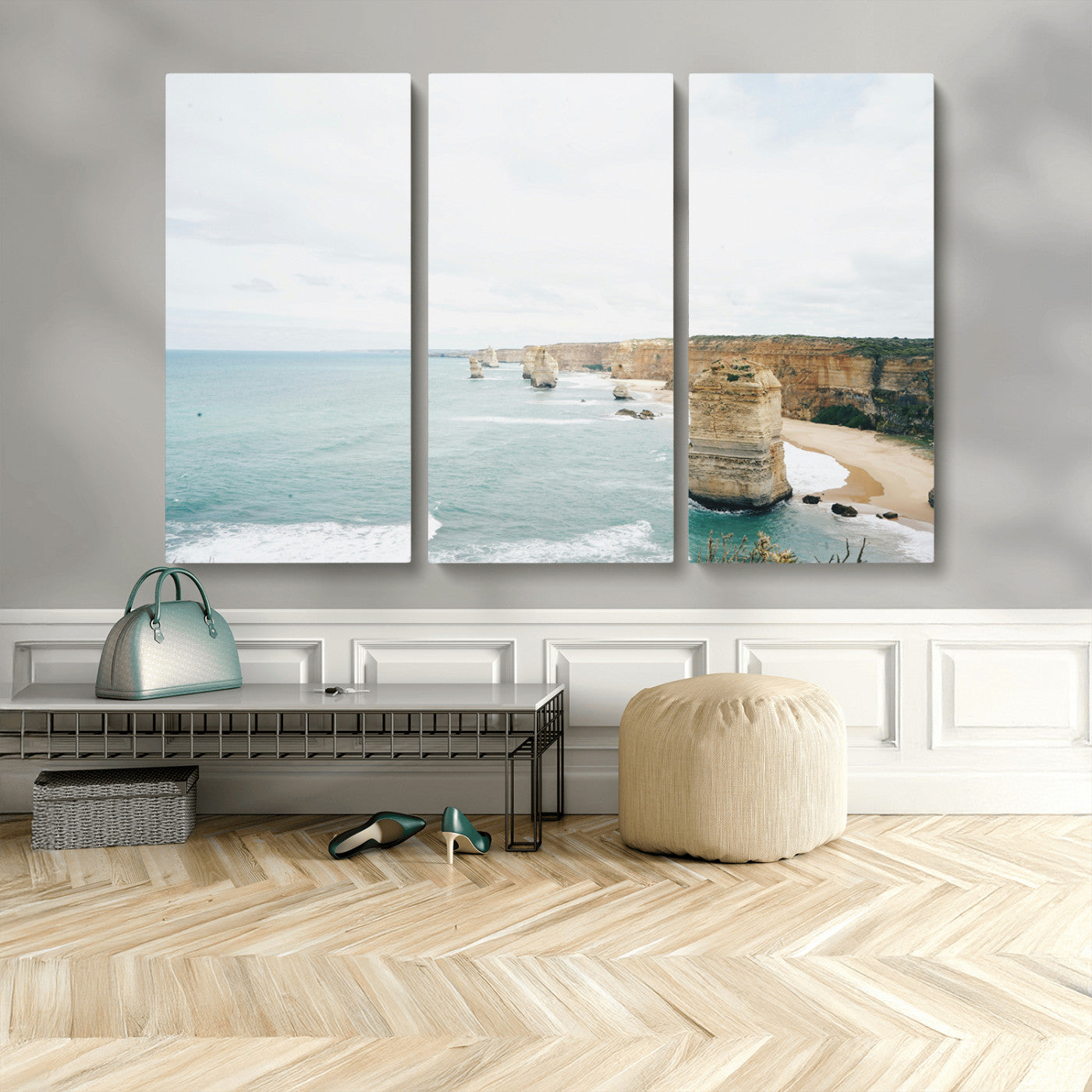 MGV-CV-48X32-3P - Twelve Apostles Wall Art Canvas Print, Framed Coastal Cliffs Art Picture Print, Rugged Rock Formations Perfect Minimalist Coastal Decor Artwork
