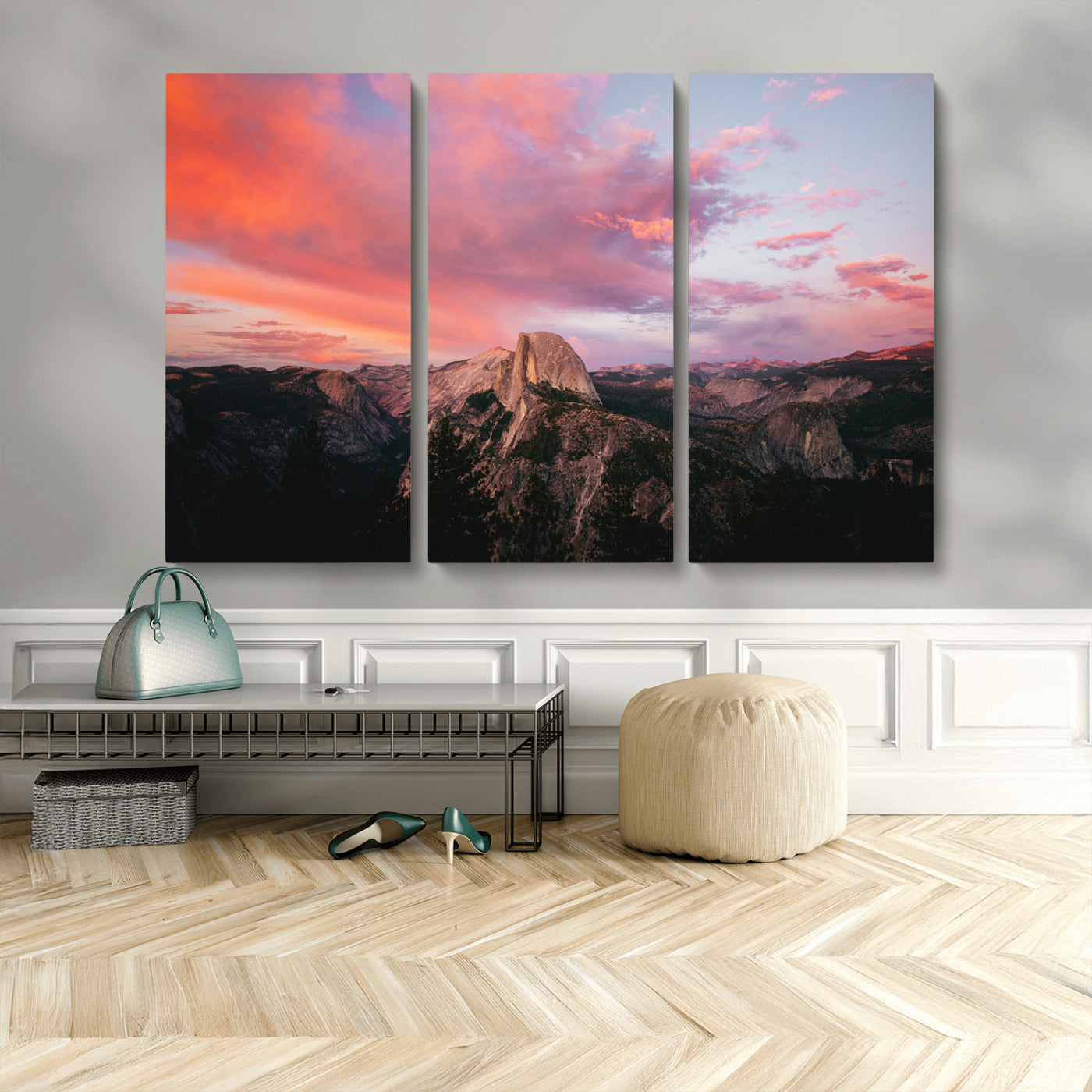 MGV-CV-48X32-3P - Half Dome Wall Art Canvas Print, Framed Yosemite National Park Art Picture Print, Dramatic Sunset Perfect Adventurous Wilderness Decor Artwork