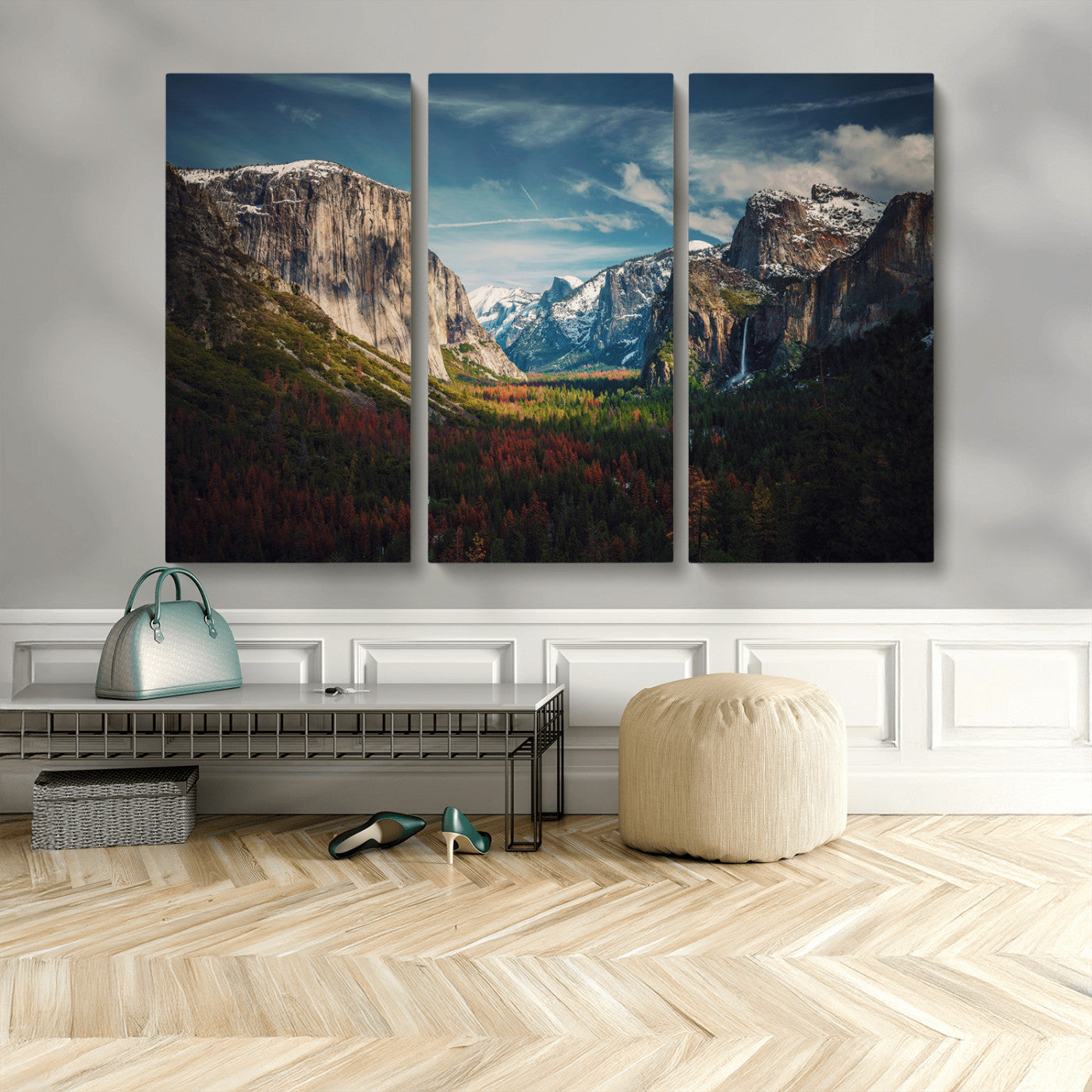 MGV-CV-48X32-3P - Yosemite National Park Wall Art Canvas Print, Framed Mountain Landscape Art Picture Print, El Capitan Perfect Rustic Farmhouse Decor Artwork