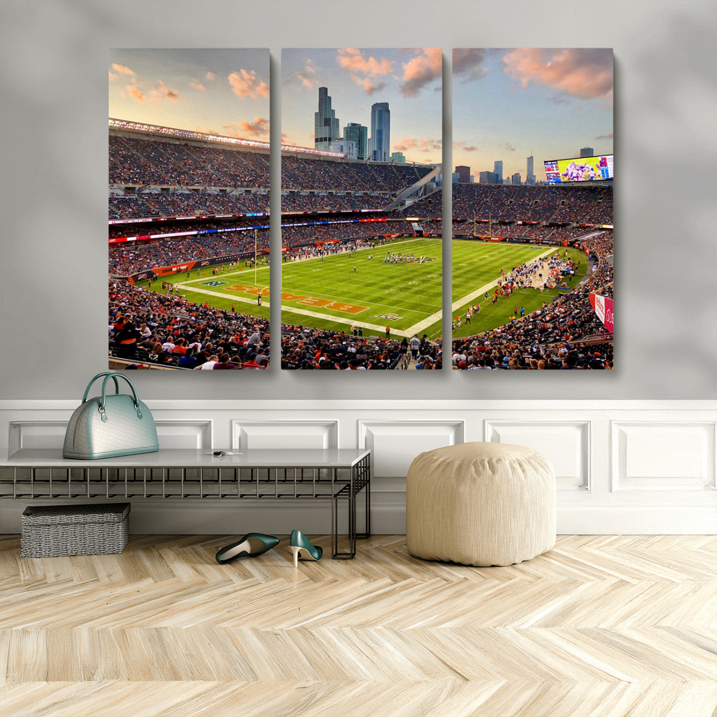 MGV-CV-48X32-3P - Chicago Bears Soldiers Field Wall Art Canvas Print – Framed Football Stadium Artwork for Sports