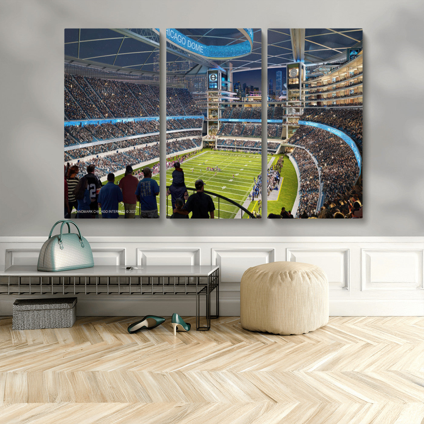 MGV-CV-48X32-3P - Chicago Bears Soldiers Field Wall Art Canvas Print – Framed Football Stadium Artwork for Sports