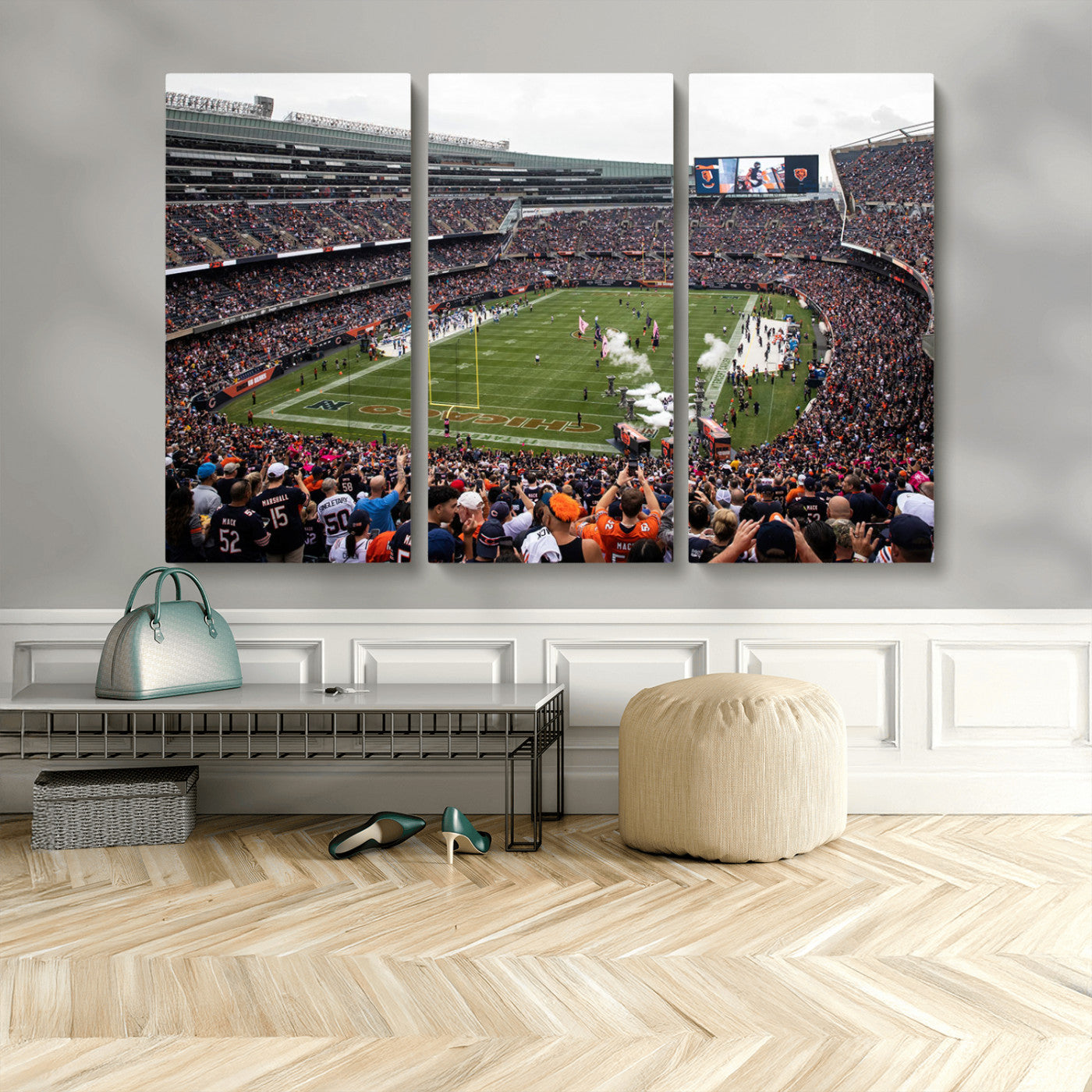 18347149-MGV-CV-36X24-Chicago Bears Soldiers Field Wall Art Canvas Print – Framed Football Stadium Artwork for Sports Fans, Soldier Field Skyline Canvas Decor for Game Room