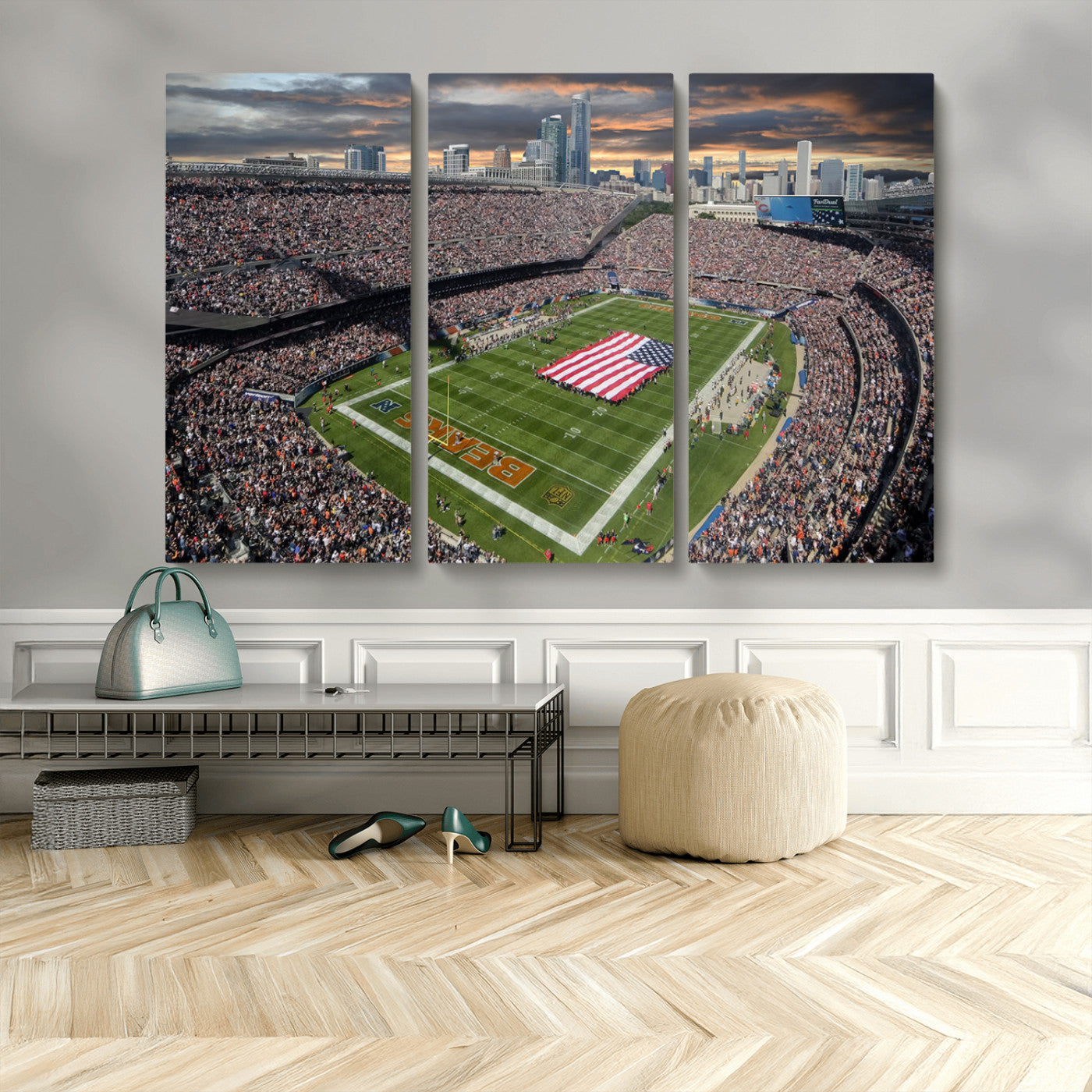 MGV-CV-48X32-3P - Chicago Bears Soldiers Field Wall Art Canvas Print – Framed Football Stadium Artwork for Sports