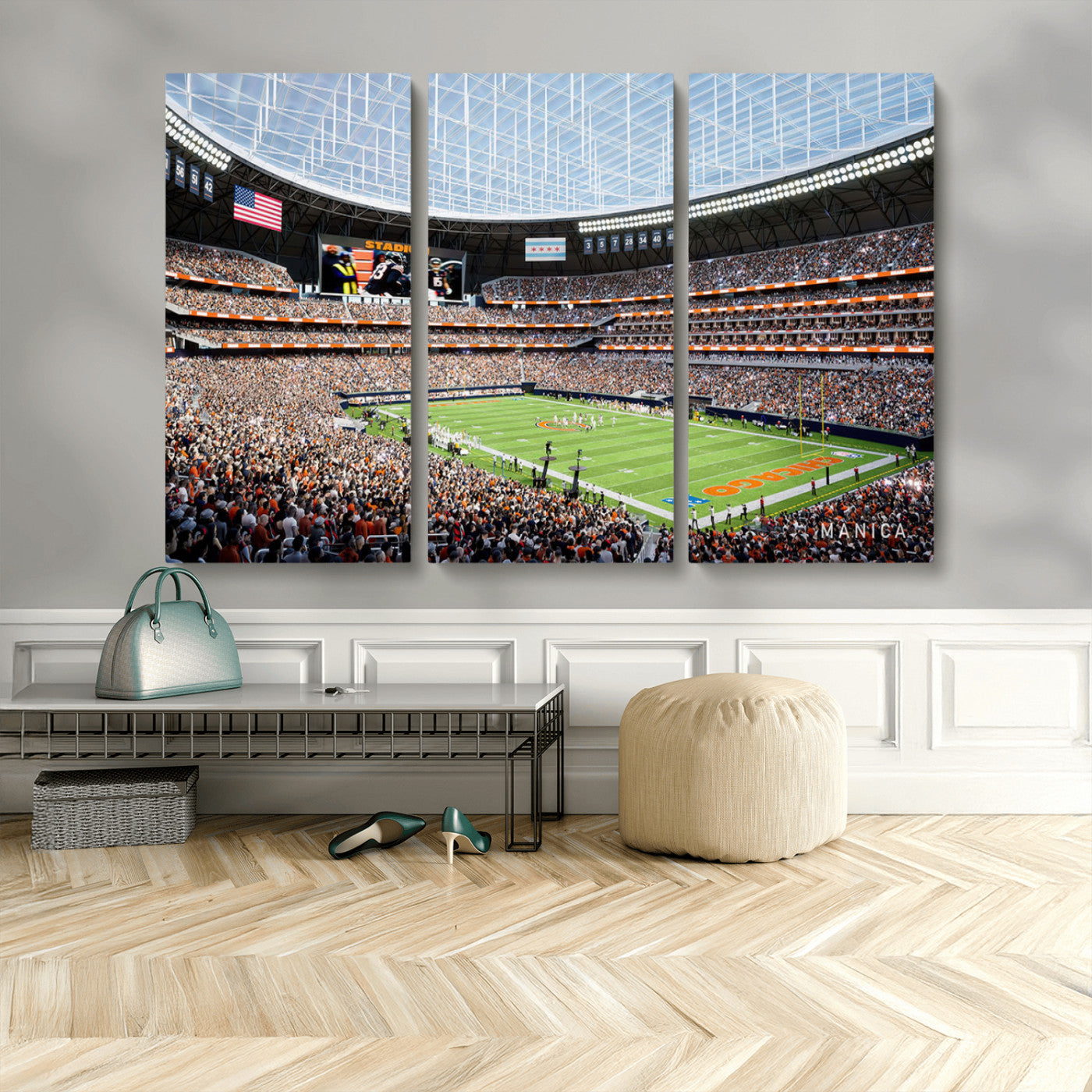 MGV-CV-48X32-3P - Chicago Bears Soldiers Field Wall Art Canvas Print – Framed Football Stadium Artwork for Sports