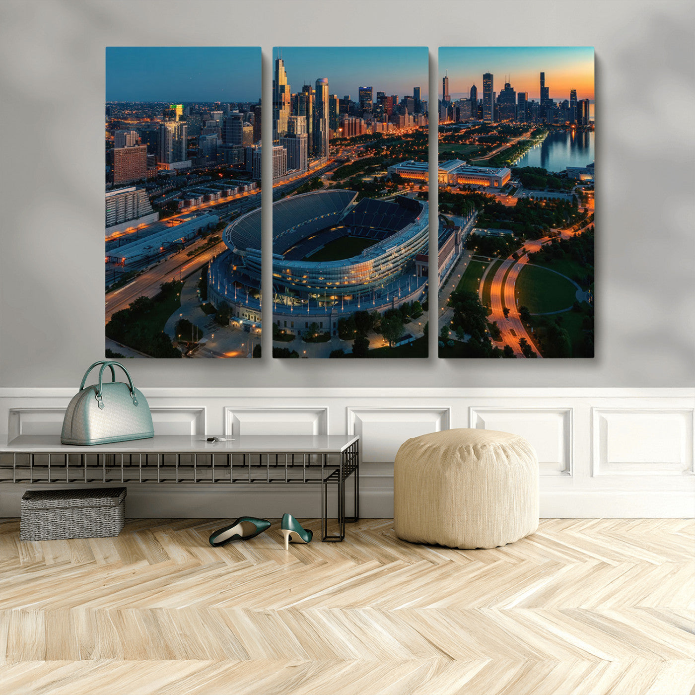MGV-CV-48X32-3P - Chicago Bears Soldiers Field Wall Art Canvas Print – Framed Football Stadium Artwork for Sports