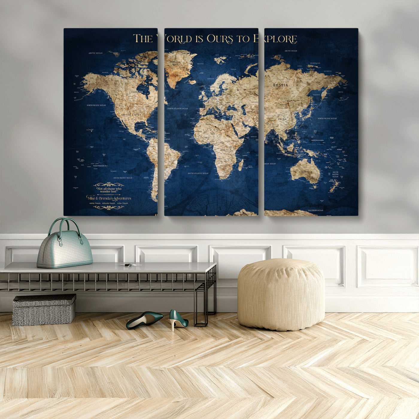 10181149-MGV-CV-36X24-Framed Push Pin World Travel Map – Canvas Wall Print of Where I’ve Been, Old-Style Adventure Map with Pins for Tracking Trips - H2-3
