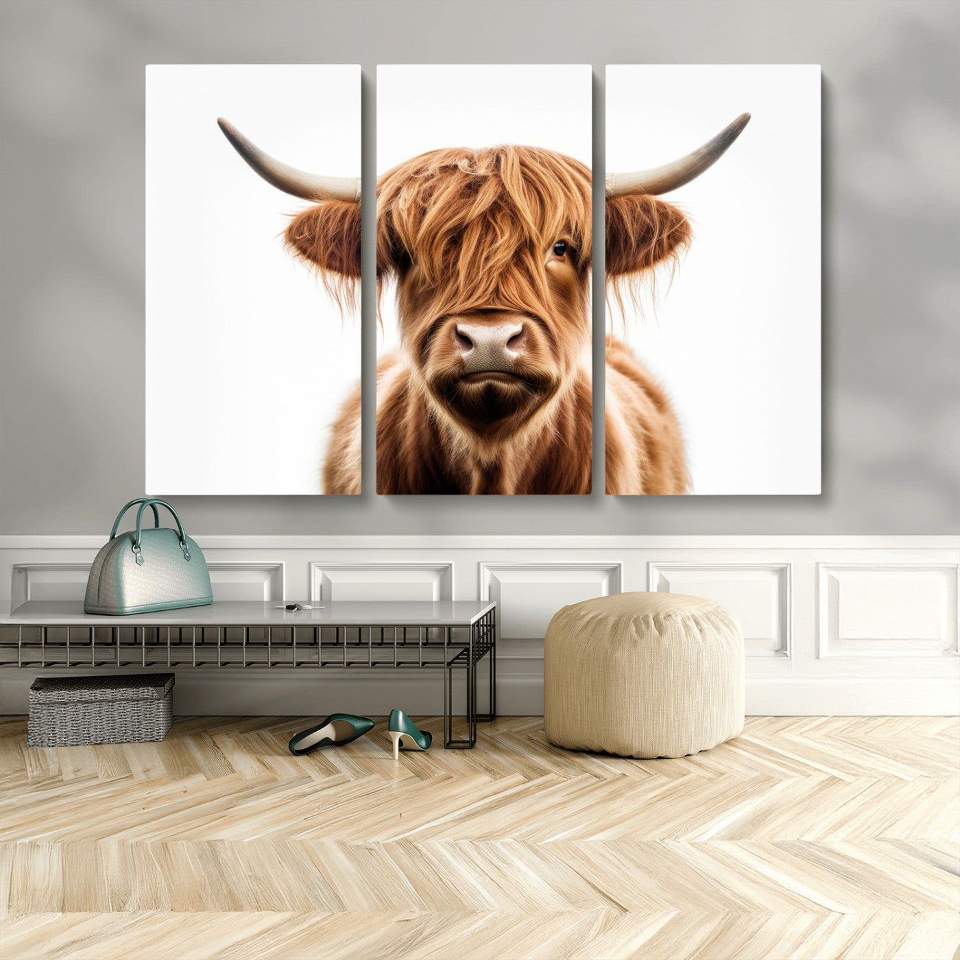 -Scottish Highland Cow Canvas Print, Framed Highland Cow Canvas Home Decor