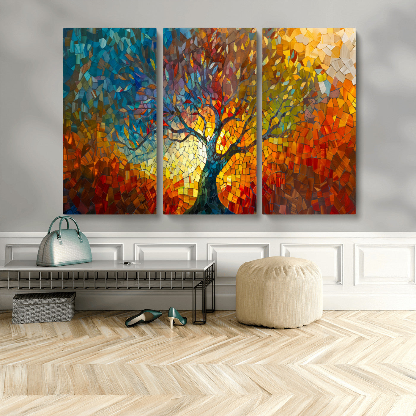 MGV-CV-48X32-3P - Mosaic Tree Canvas Wall Art – Vibrant Abstract Nature Design, Colorful Decor for Living Room, Bedroom, or Creative Spaces