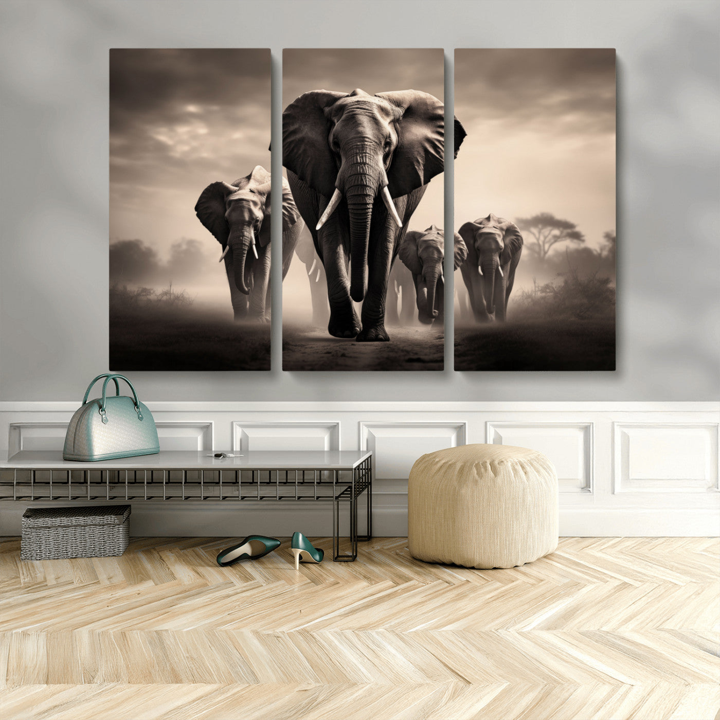 48598F10-MGV-CV-36X24-Elephant Family Wall Art Canvas Print, Framed Elephant Wall Art Home Decor