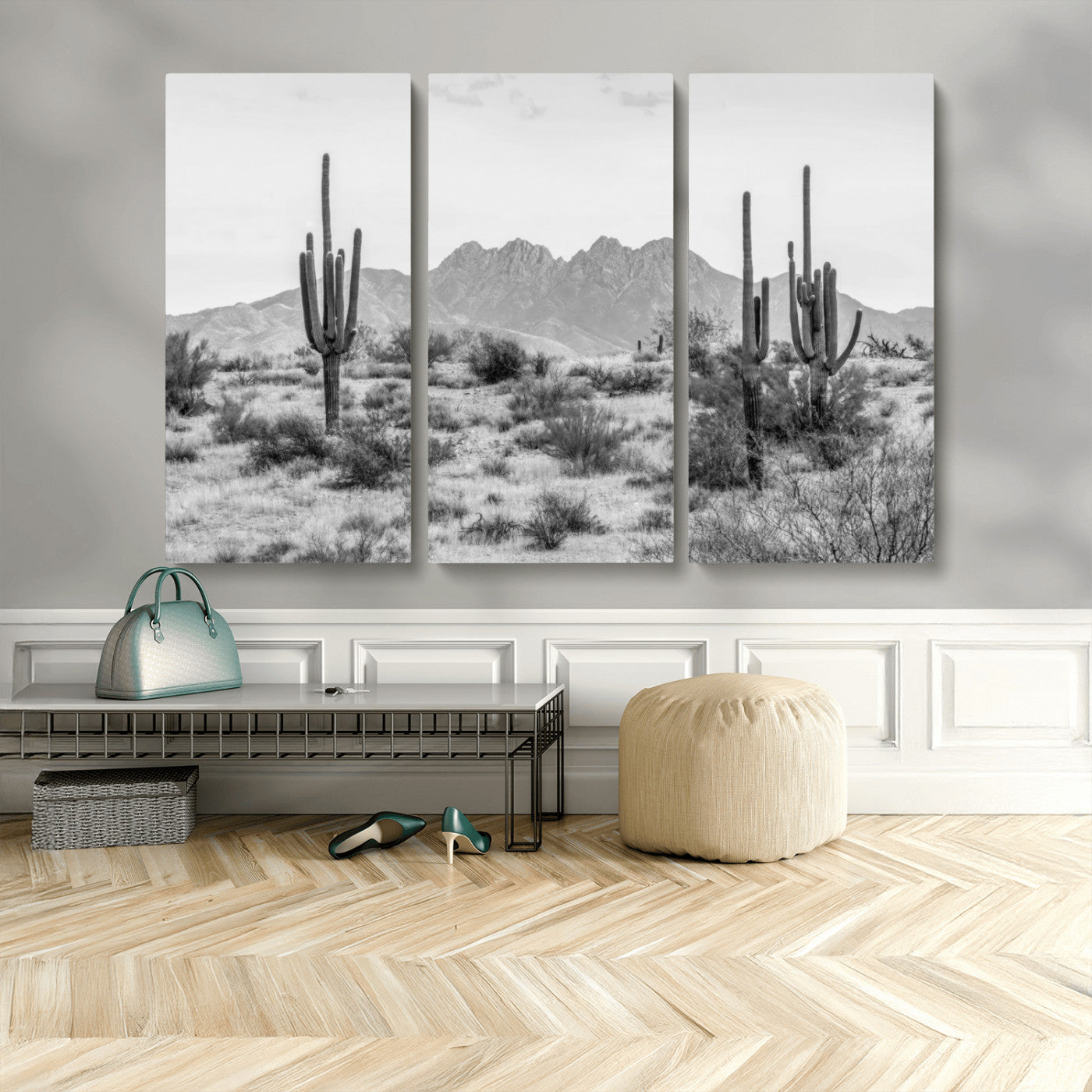 97436PHN-MGV-CV-36X24-Black White Arizona Desert Canvas Wall Art Cactus Farmhouse Wall Art
