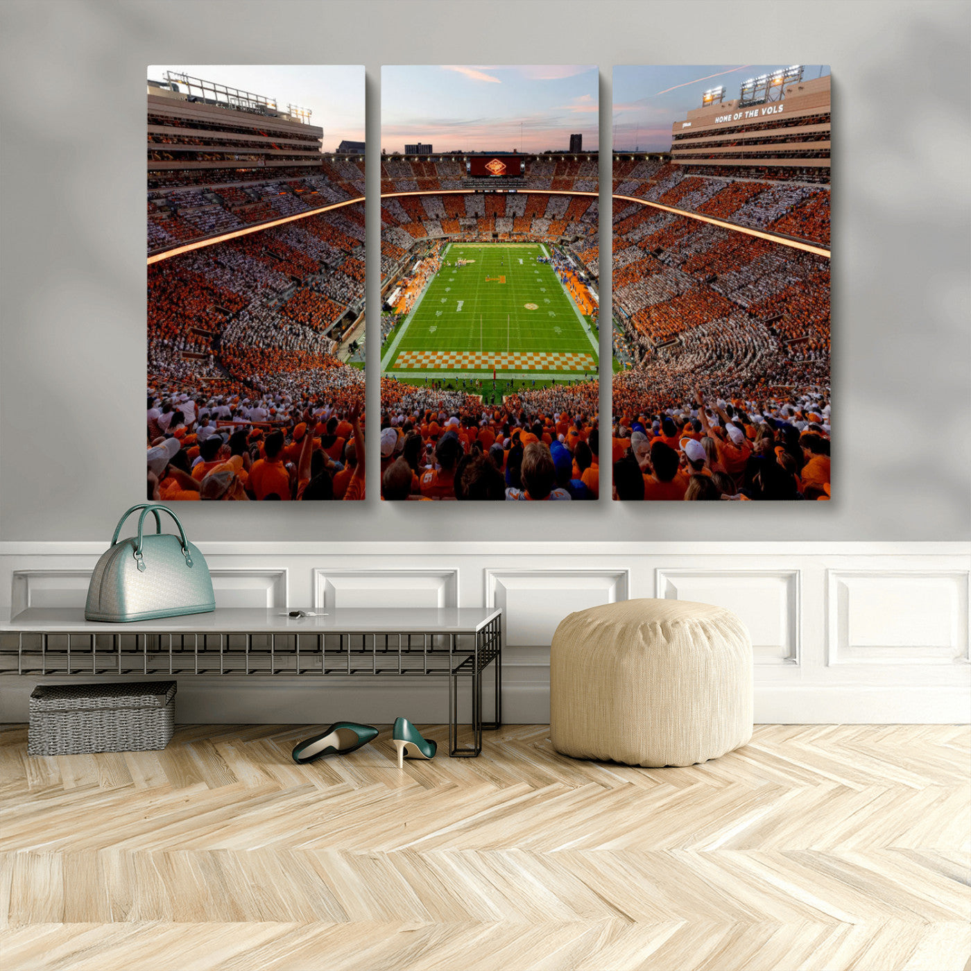 37160229-MGV-CV-48X32-3P-Tennessee Neyland Stadium Wall Art Print, Sports Arena Canvas Wall Art, Panoramic Stadium Canvas Print, Modern Athletic Field Art Printing