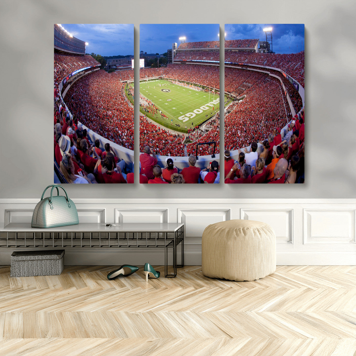 10244378-MGV-CV-48X32-3P-Dooley Stadium Wall Art Print, Sports Arena Canvas Wall Art, Dooley Field at Sanford Stadium Canvas Print, Modern Athletic Field Art Printing