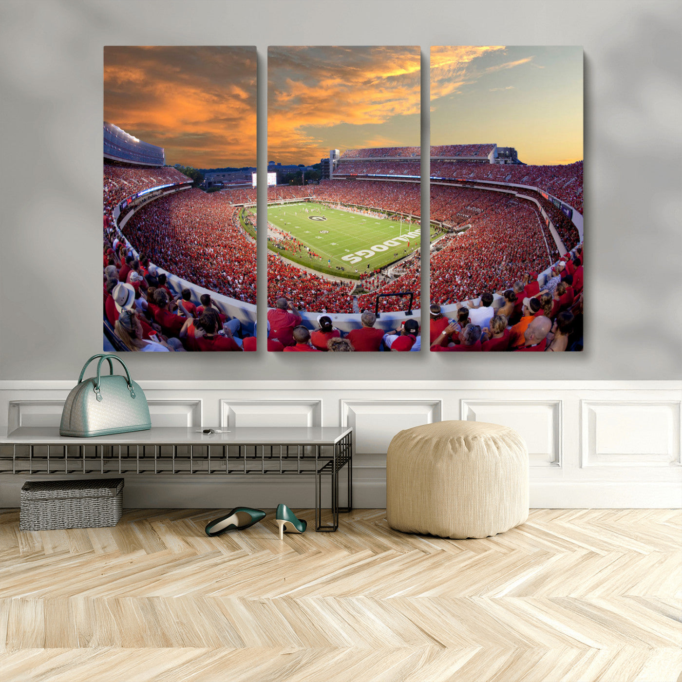 73680988-MGV-CV-48X32-3P-Dooley Stadium Wall Art Print, Sports Arena Canvas Wall Art, Dooley Field at Sanford Stadium Canvas Print, Modern Athletic Field Art Printing