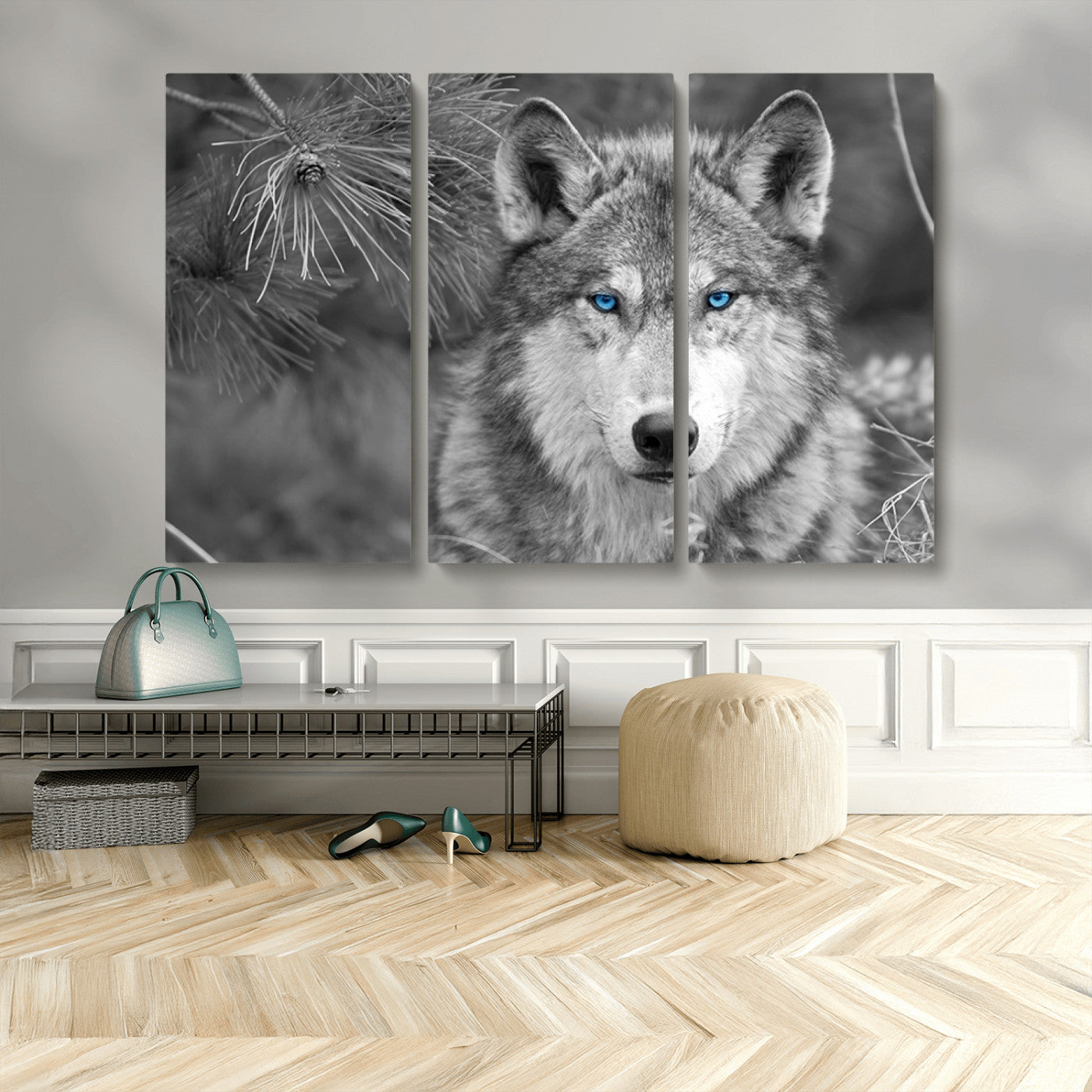 MGV-CV-48X32-3P - Wild Wolf Blue Eye Wall Art Canvas Print