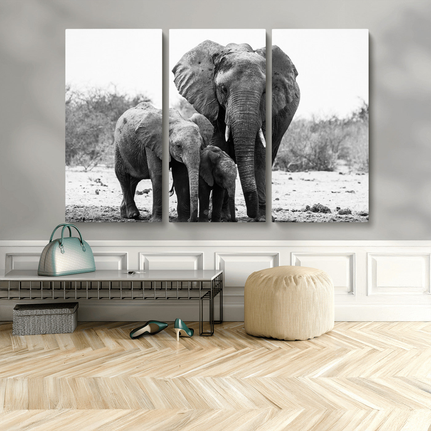 MGV-CV-48X32-3P - Elephant Family Africa Wall Art Canvas Print