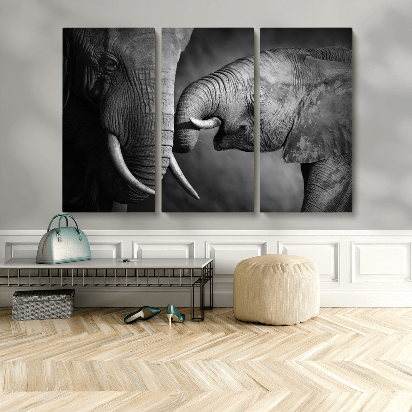 MGV-CV-48X32-3P - Elephant Family Wall Art Canvas, Framed Elephant Family Canvas Print