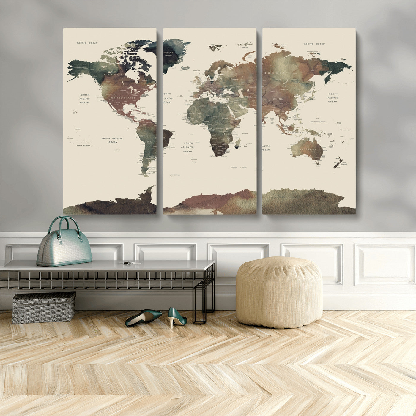 MGV-CV-48X32-3P - World Map Wall Art Canvas Print for Home and Office Decor