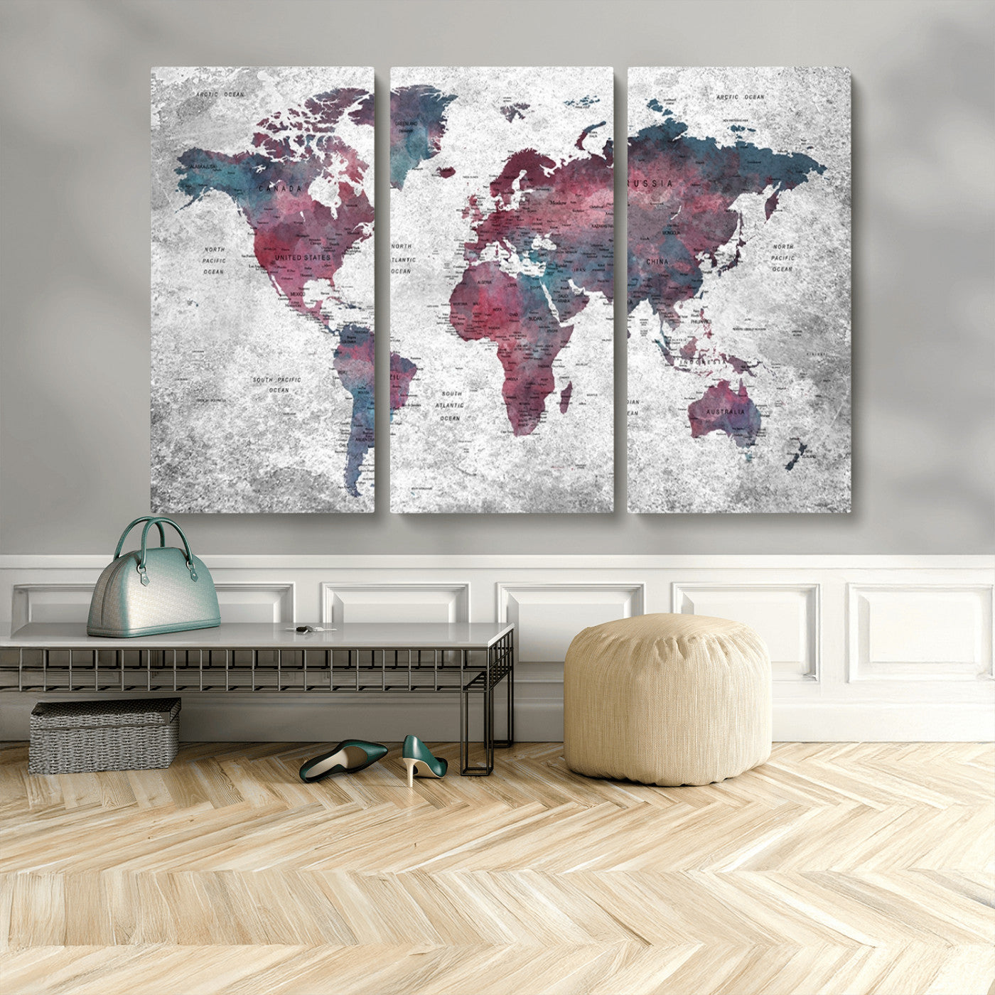 MGV-CV-48X32-3P - World Map Wall Art Canvas Print for Home and Office Decor