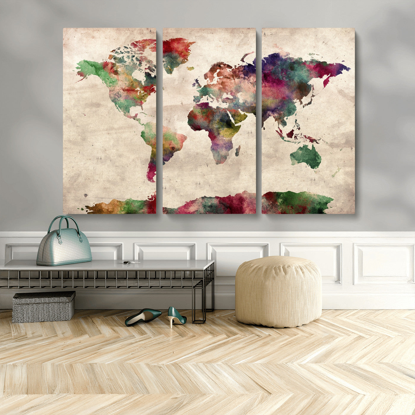 MGV-CV-48X32-3P - World Map Wall Art Canvas Print for Home and Office Decor