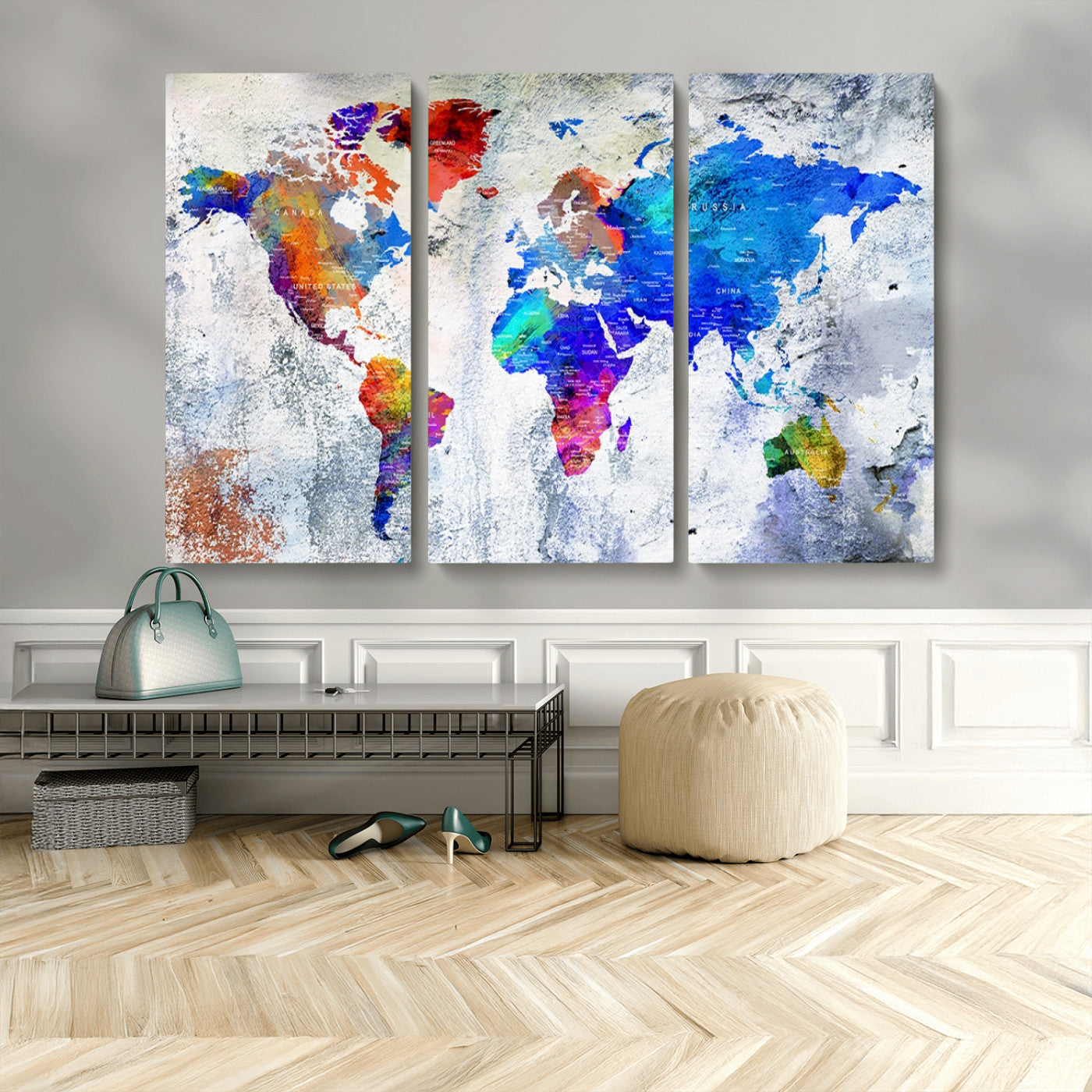 MGV-CV-48X32-3P - World Map Wall Art Canvas Print for Home and Office Decor