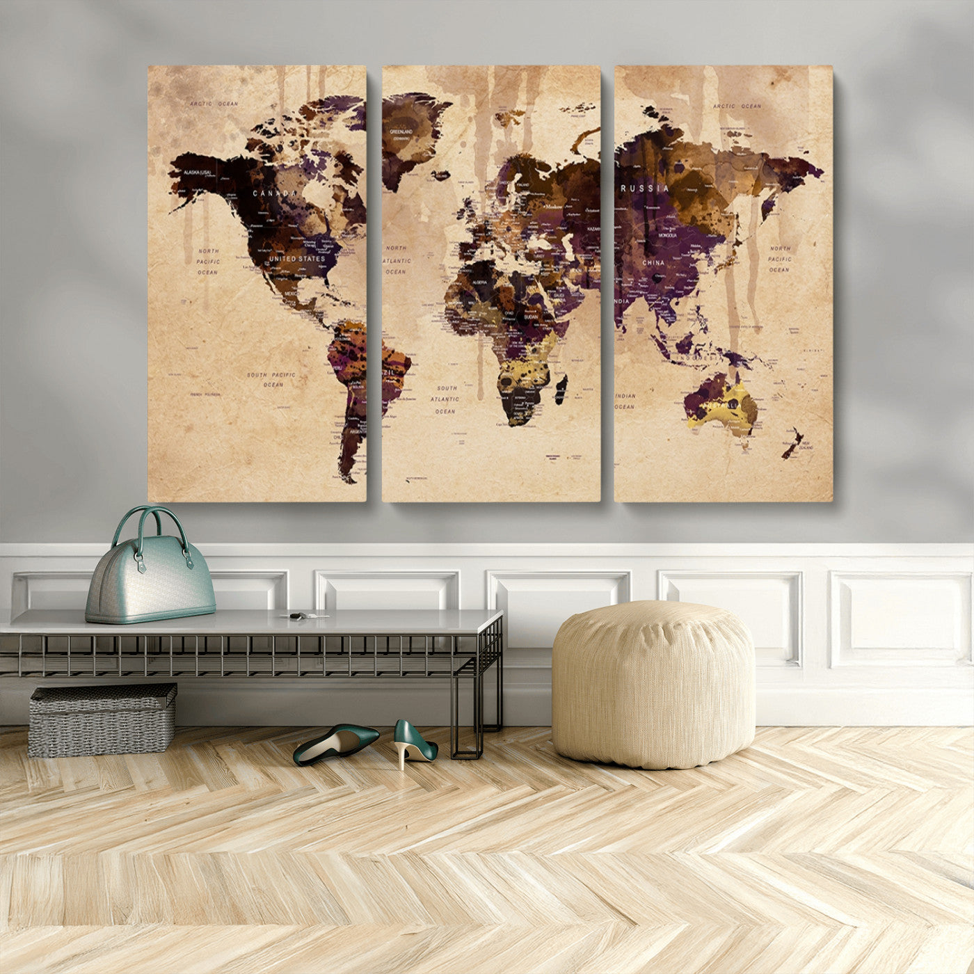 MGV-CV-48X32-3P - World Map Wall Art Canvas Print for Home and Office Decor
