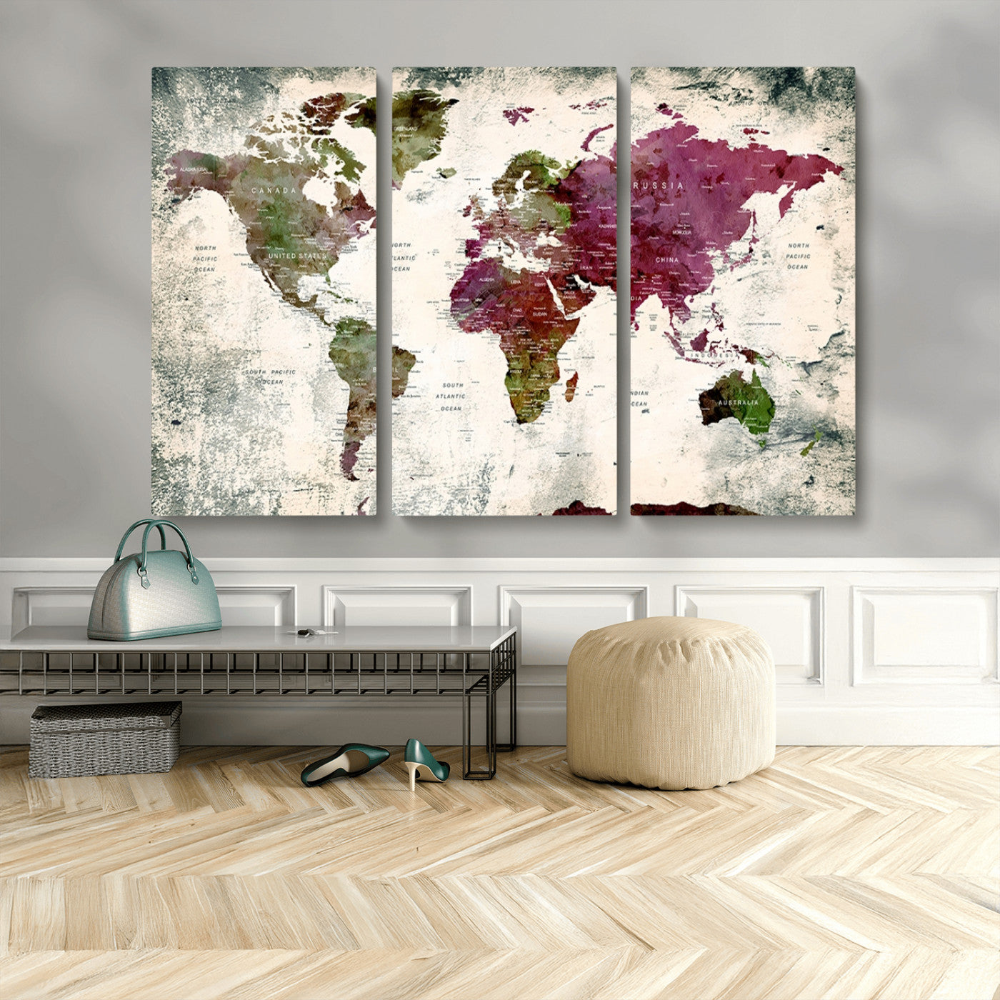 MGV-CV-48X32-3P - World Map Wall Art Canvas Print for Home and Office Decor
