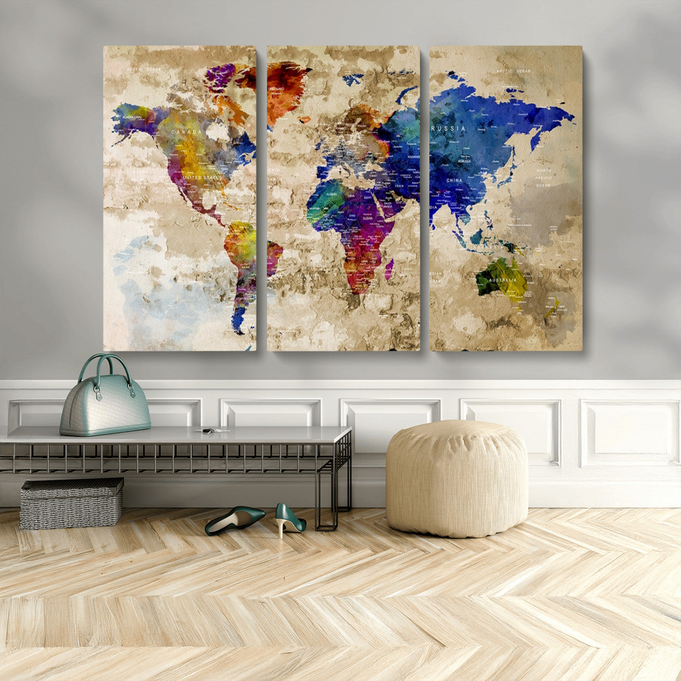 MGV-CV-48X32-3P - World Map Wall Art Canvas Print for Home and Office Decor