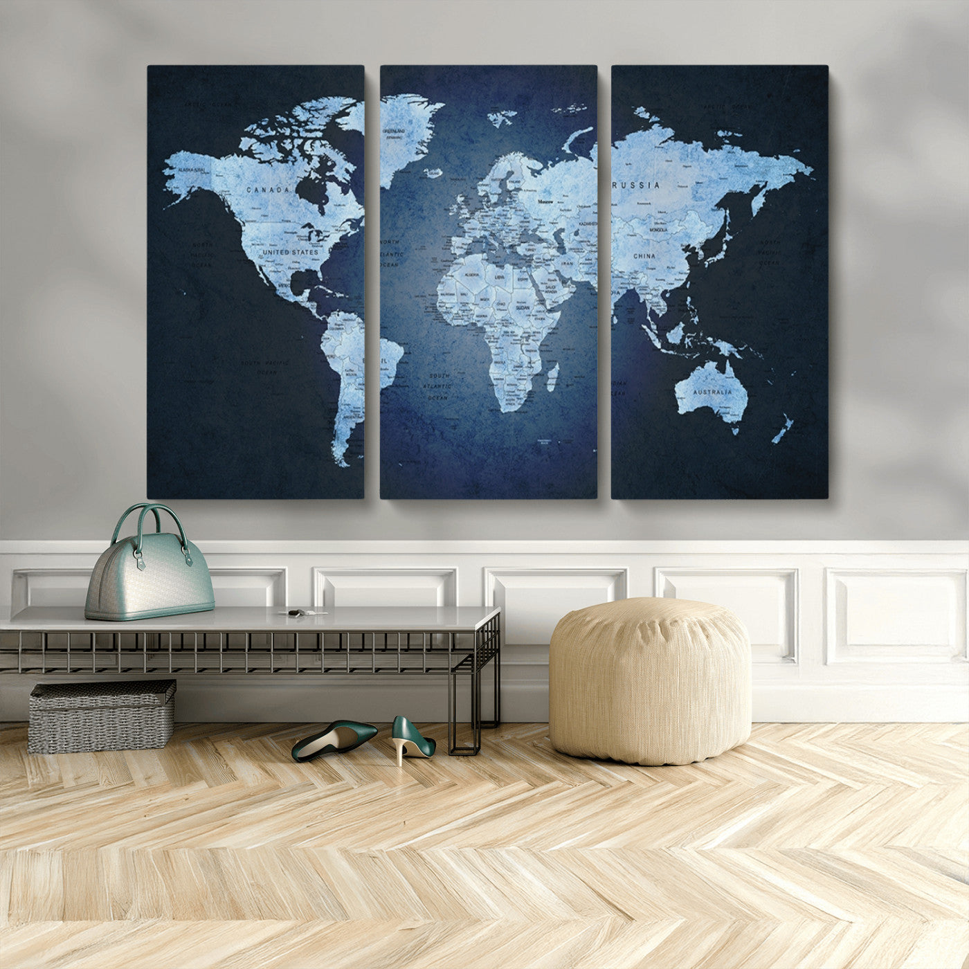 MGV-CV-48X32-3P - Push Pin World Map Canvas Print – Framed Wall Art for Couples to Track Their Travels – Anniversary