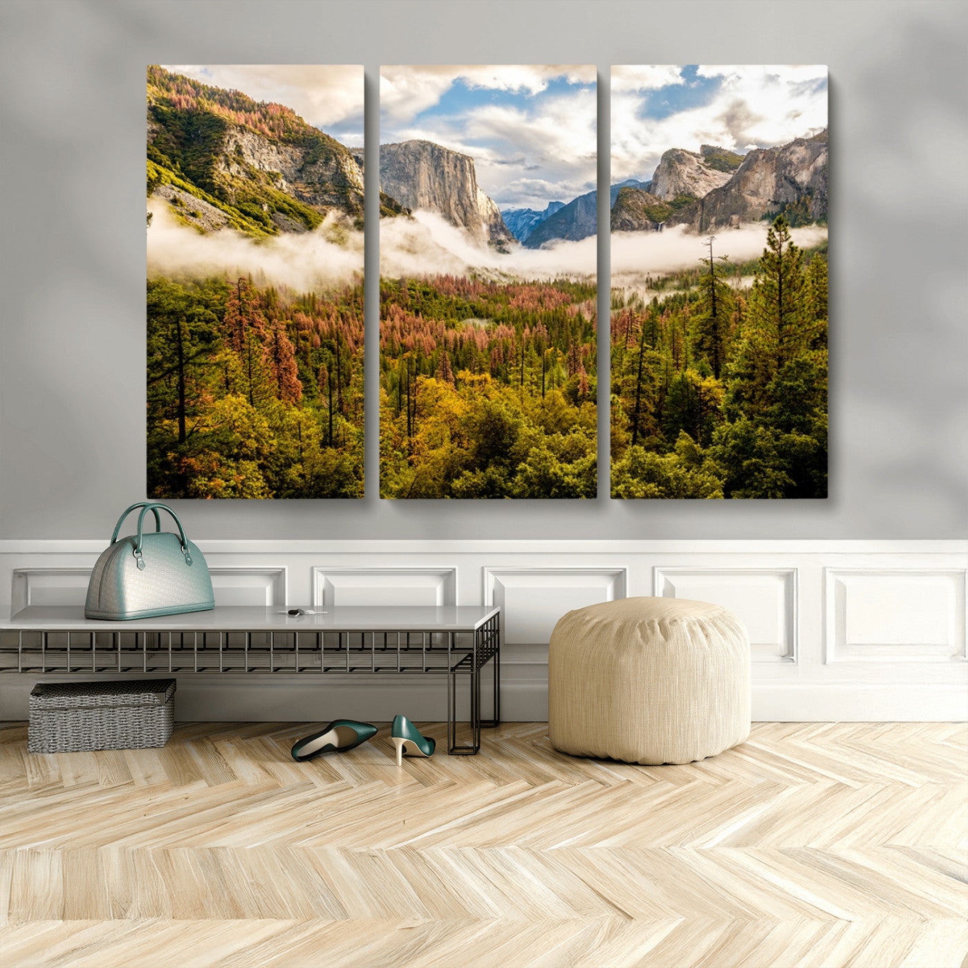 MGV-CV-48X32-3P - Half Dome Yosemite Canvas Wall Art – Majestic Triptych Landscape Print – National Park Nature Decor