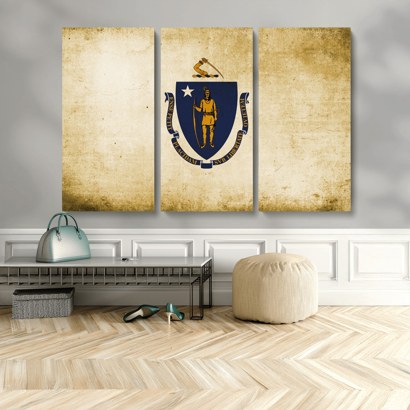 MGV-CV-48X32-3P - Massachusetts Flag Wall Art Canvas Print