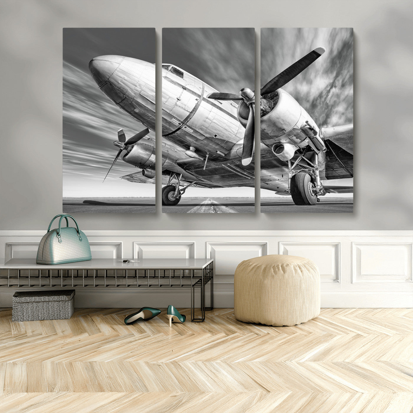 MGV-CV-48X32-3P - Vintage Airplane on Runway Canvas Print