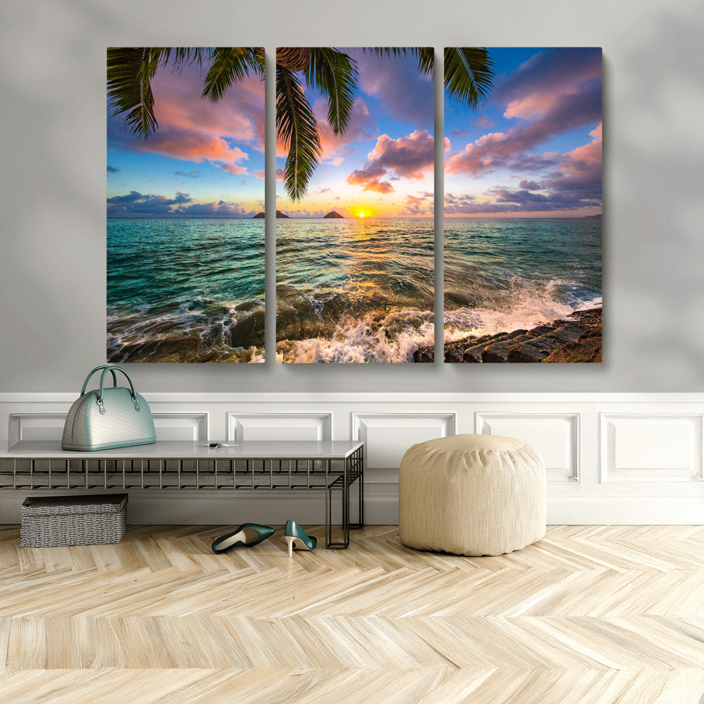 MGV-CV-48X32-3P - Framed Tropical Sunset Art Canvas Print