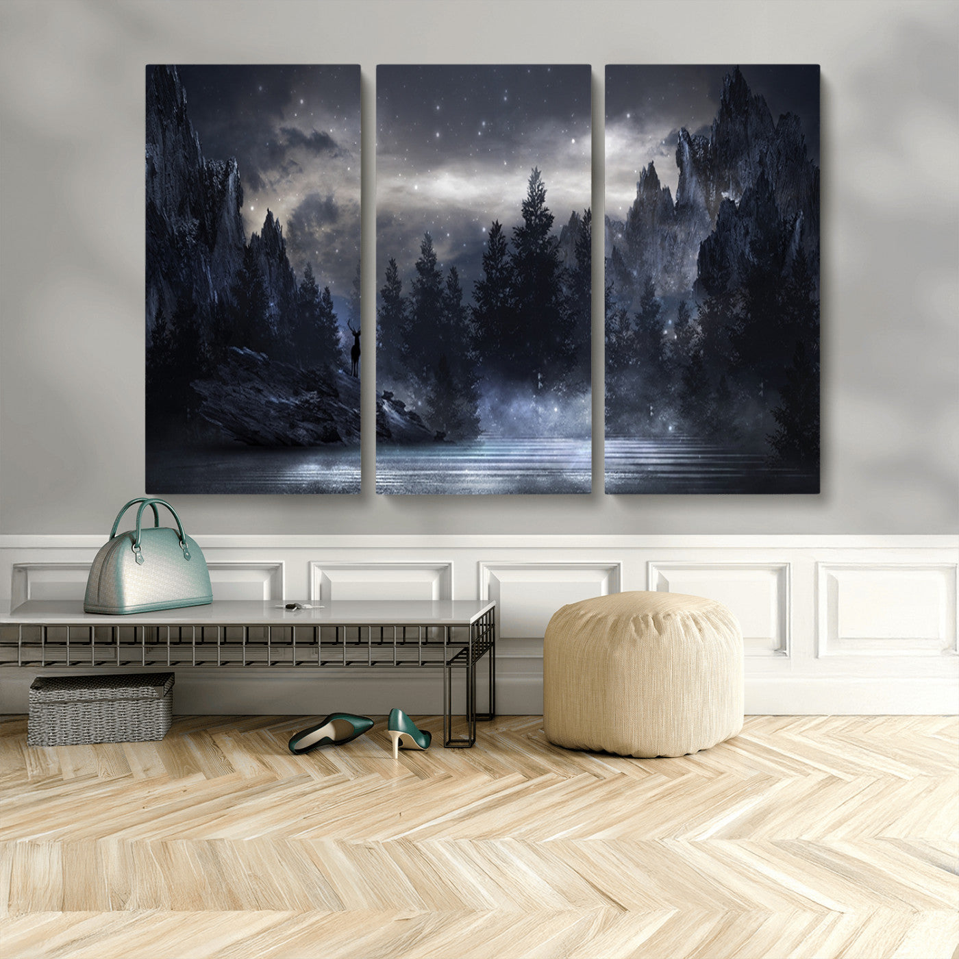 MGV-CV-48X32-3P - Night Landscape and Trees Wall Art Canvas Print
